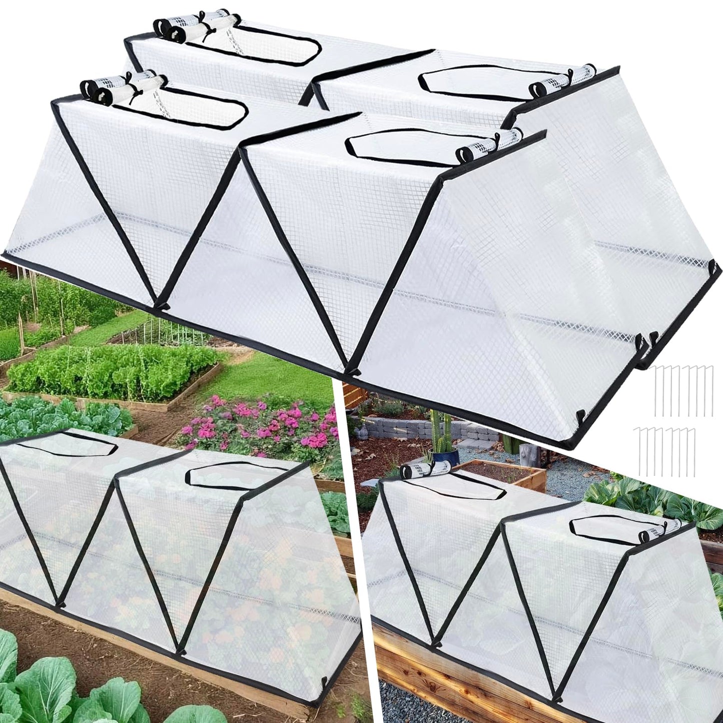 48" X 13.4" X 14" Foldable Plant Winter Frost Cover Protection for Garden Beds, Garden Row Accelerator Plants Cover with Insect Net Spring-Up Greenhouse Frost Cover for Vegetable Plant (2PCS)