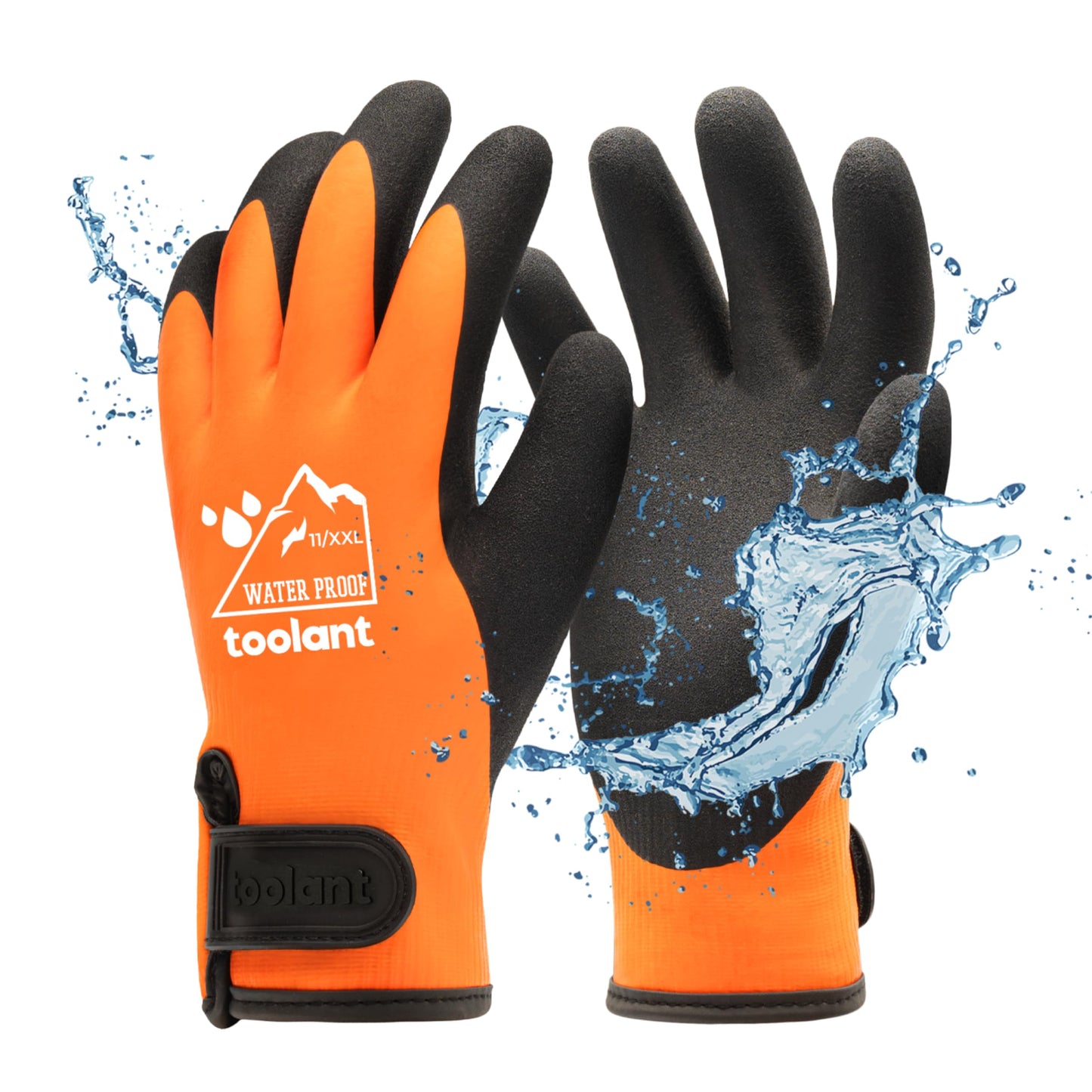 toolant 100% Waterproof Gloves for Men and Women, Winter Work Gloves for Cold Weather, Touchsreen, Thermal Gloves for Fishing, Gardening and Working in Freezer, With Grip, Orange, XX-Large