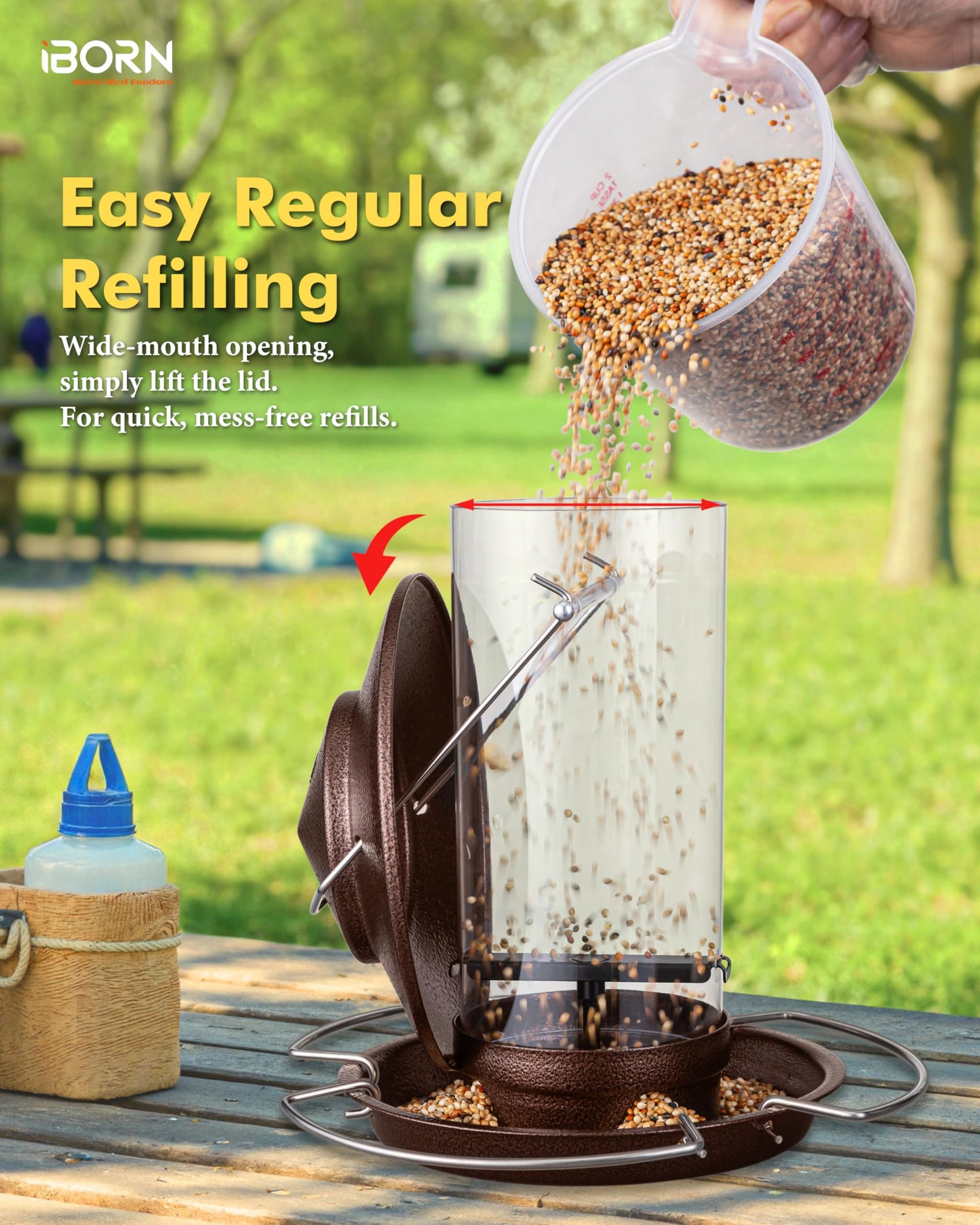 iBorn Bird Feeder Metal Squirrel Chew Proof Bird Feeders for Outdoors Hanging Outside for Cardinal, Holds 1.5LB Seed with 3 Perchs, Brushed Coffee (Seed is not Included)
