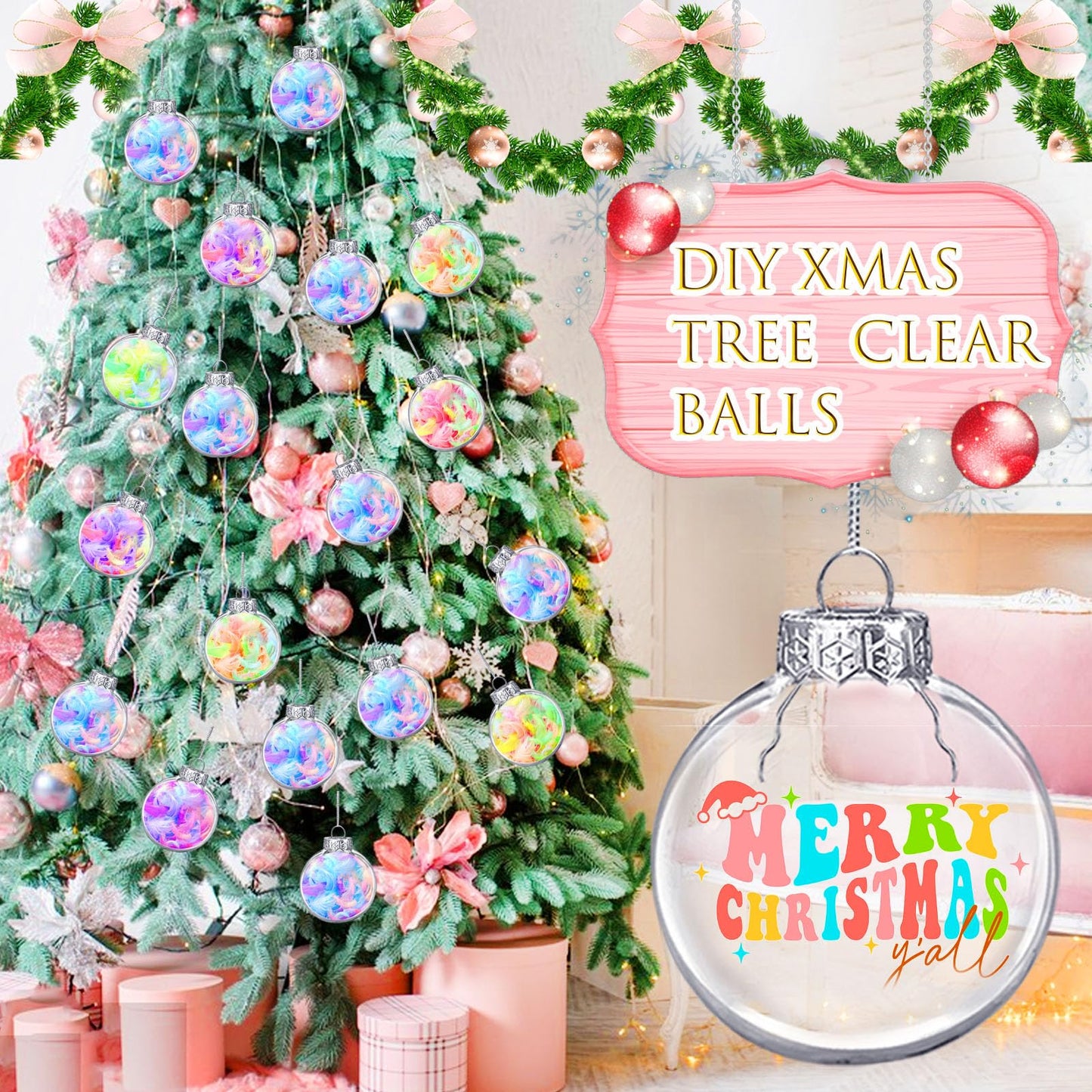 24 Pack 3.15 Inch Clear Plastic Fillable Ornament Balls,Christmas Plastic Ornaments Decorative Ball for Xmas Tree Hanging Transparent Decor Wedding Birthday Decor