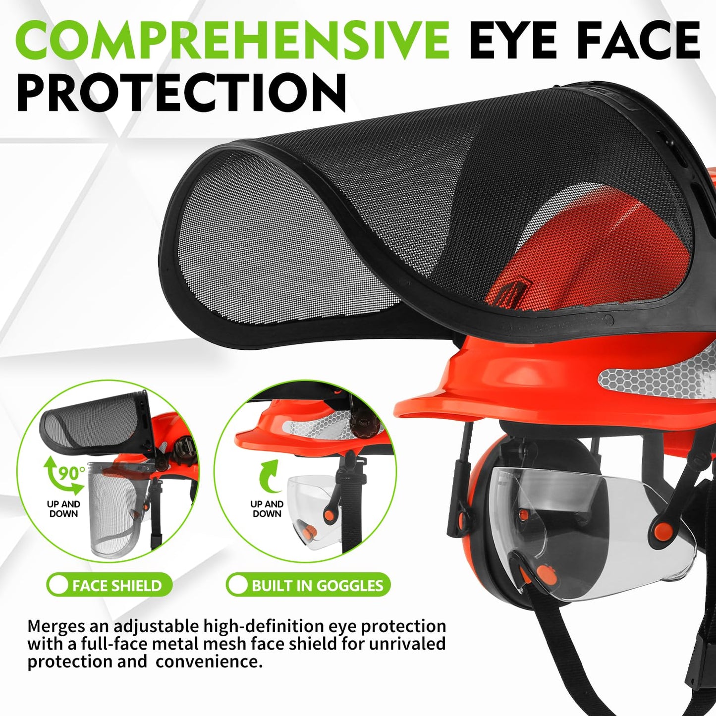 GREEN DEVIL Chainsaw Safety Protective Helmet Forestry Helmet with Build-in Visor Mesh Face Shield Ear Muffs 4 in 1 Ideal for Arborist Tree Work DIY Outdoor Logging Hard hat