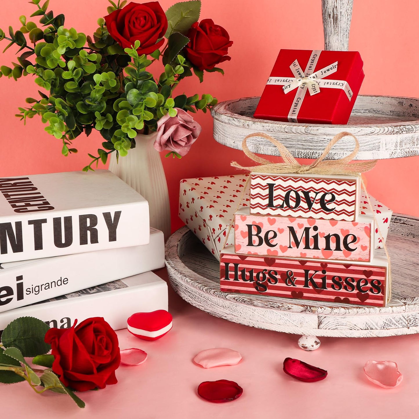 Valentine's Day Decoration Reversible Valentine St. Patrick's Day Table Decoration Wooden Table Centerpieces Rustic Valentine Tabletop Sign Bundle Double Side Irish Tiered Tray Decor for Home Office Decor