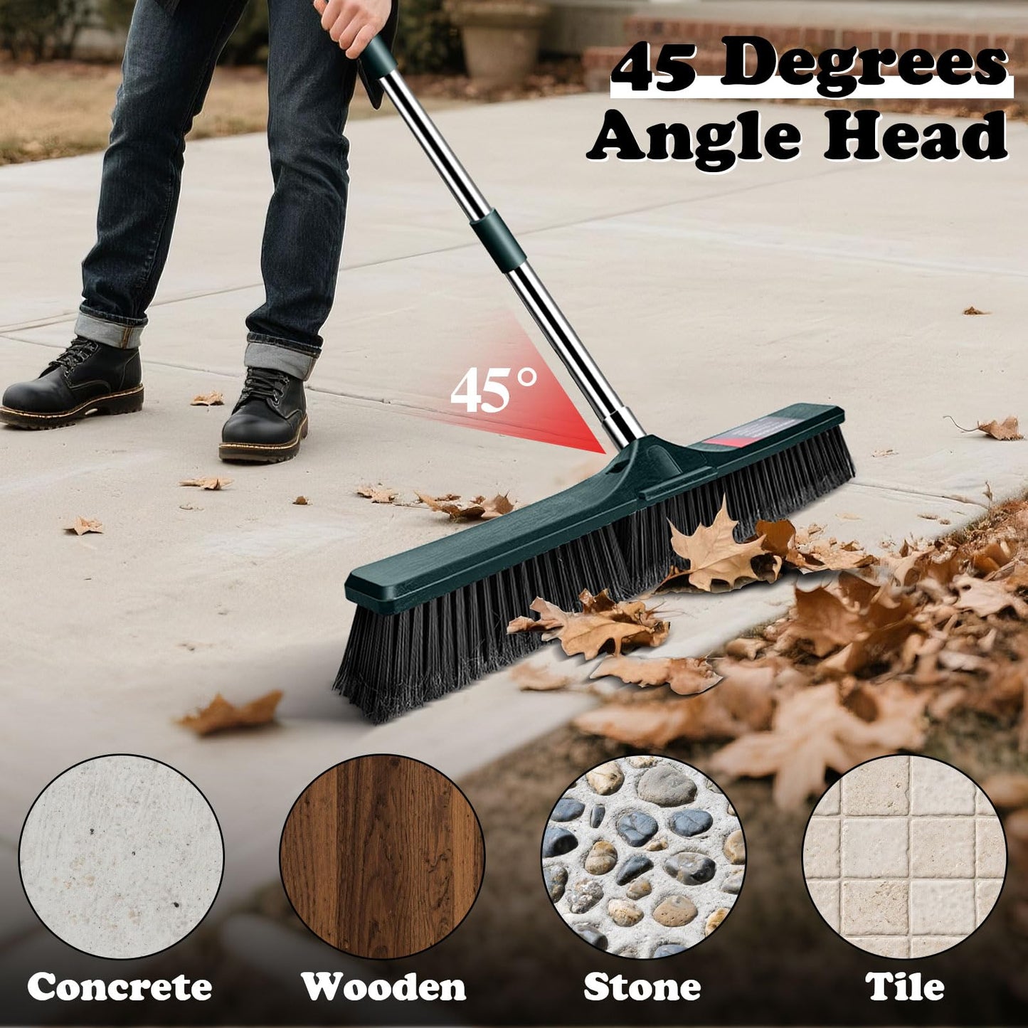 MASTERTOP 24" Push Broom Outdoor, Heavy Duty Garden Brush Broom with 58" Long Handle and Stiff Bristles,Commercial Outdoor Broom for Deck Driveway Garage Yard Patio Warehouse Concrete Floor Cleaning