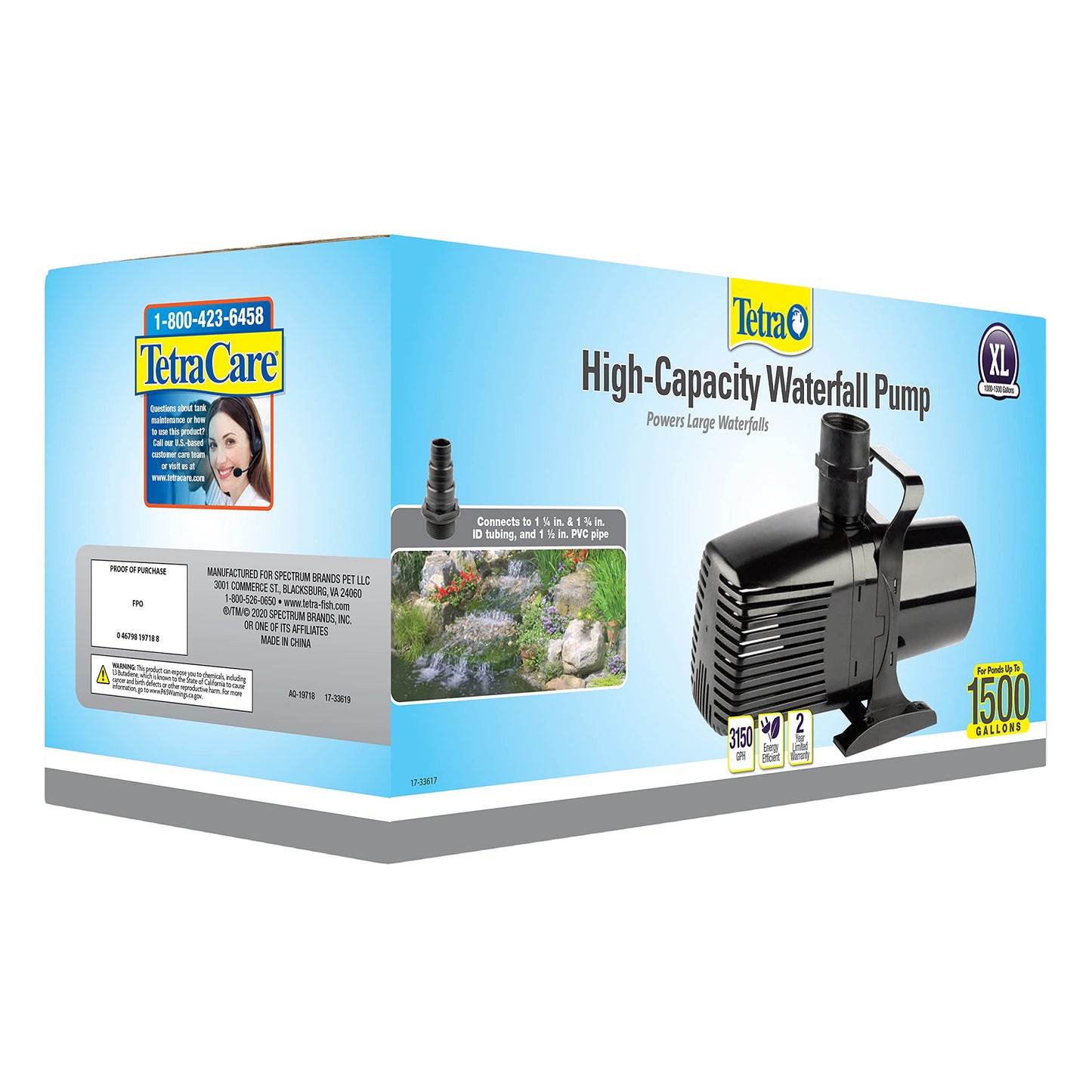 Tetra 14941 pond Waterfall Pump for Ponds, Debris 3150 Gph Handling Pump High Capacity,Ponds Up to 1500 Gallons