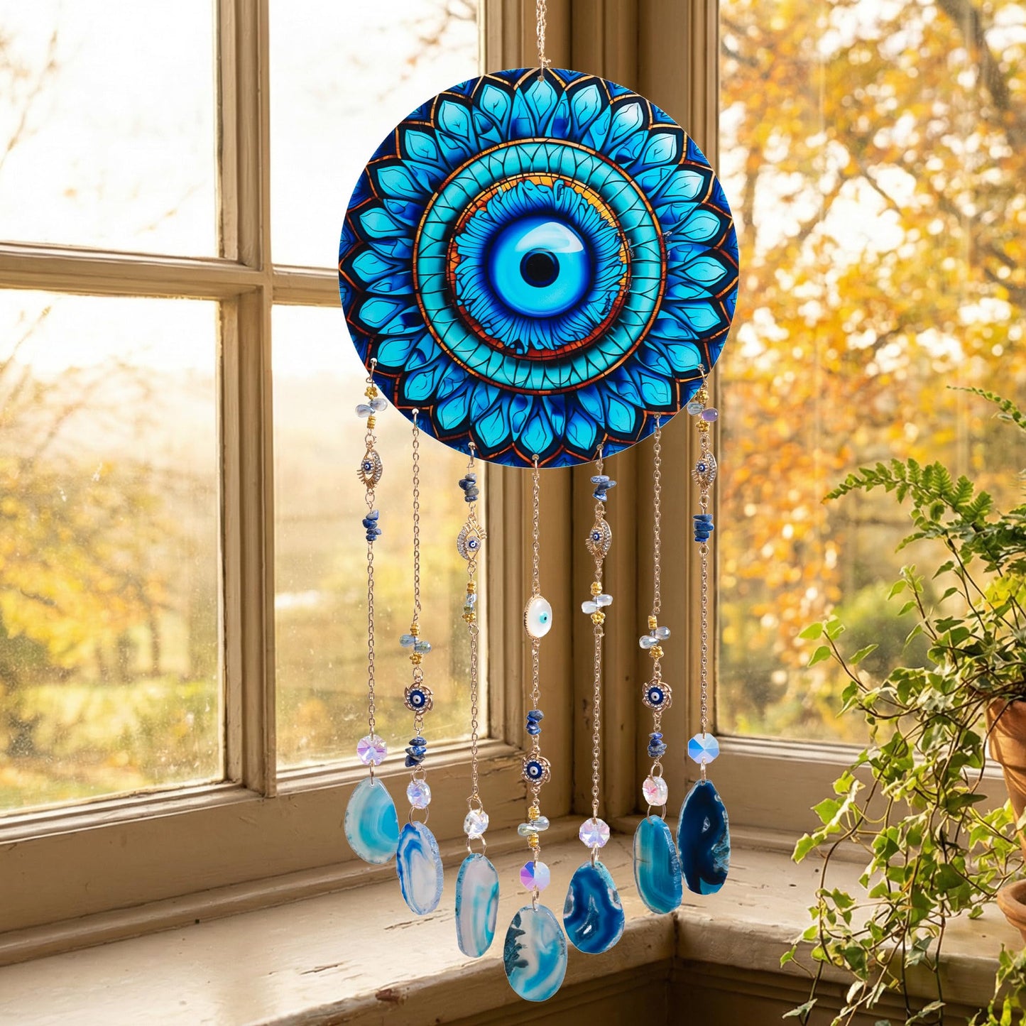 Evil Eye Crystal Suncatcher Hanging Window Wall Art Decor Rainbow Acrylic Sun Catcher Hanging Decorations for Room Bedroom Wall Decor