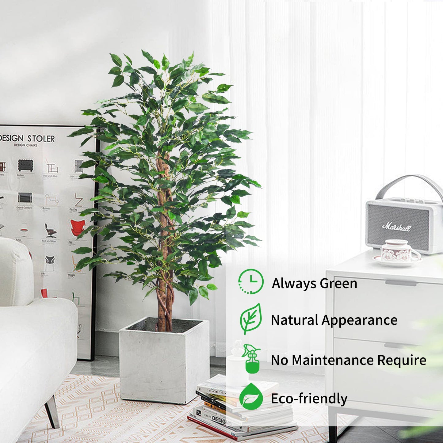 HAIHONG Artificial Ficus Tree 4FT Faux Silk Plants with Sturdy Plastic Nursery Pot,Fake Ficus Trees for Home Office Farmhouse Indoor Outdoor Decor Perfect Housewarming Gift (4FT-1Pack)