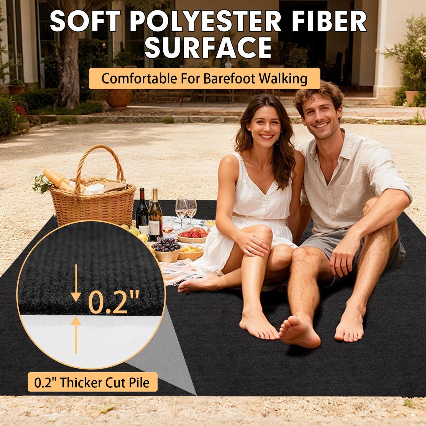Grefinity Marine Carpet, 5 FT x 15 FT Black Indoor/Outdoor Rug 0.2" Thick TPE Backed Non-Slip Boat Carpet Roll for Home, Patio, Porch, Deck