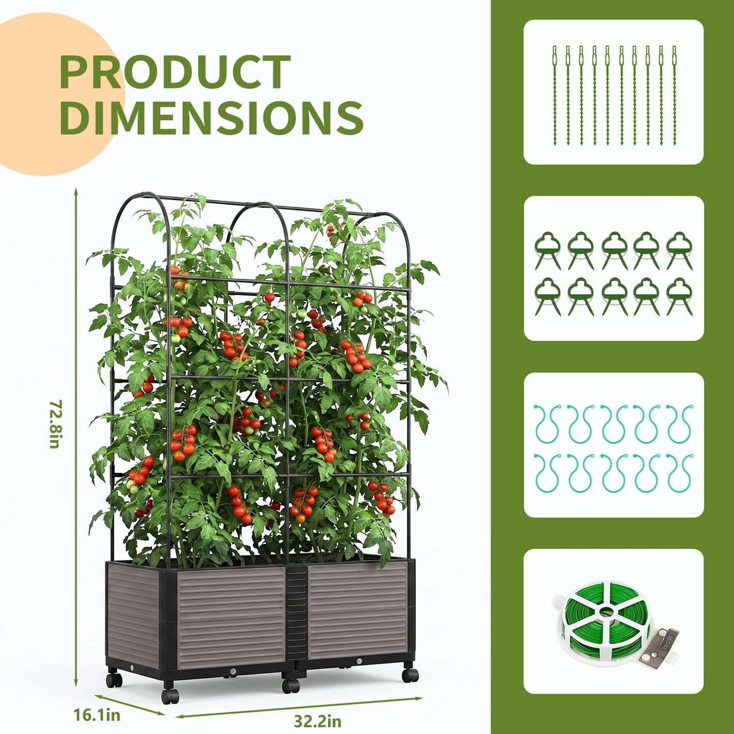 UrGROWA Raised Garden Bed Planter Box with Trellis, 73''H Tomato Planters for Climbing Plants Vegetable Vine Flowers Outdoor Patio Tomato Cage, Self Watering Planter with Wheels