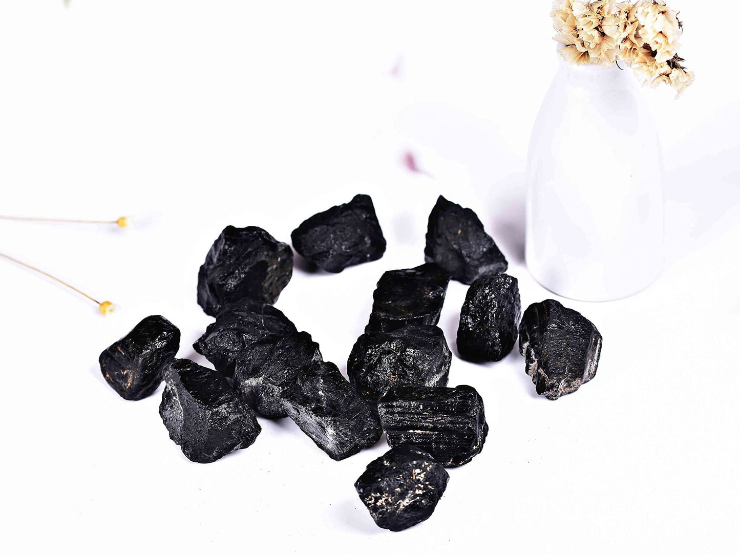 JIC Gem 12-16Pcs 0.7 Lbs Irregular Shape Black Tourmaline Raw Crystal Bulk Natural Black Tourmaline Quartz Crystals and Healing Stones,Madagascar Gemstone Rough Stones Crystal Bulk