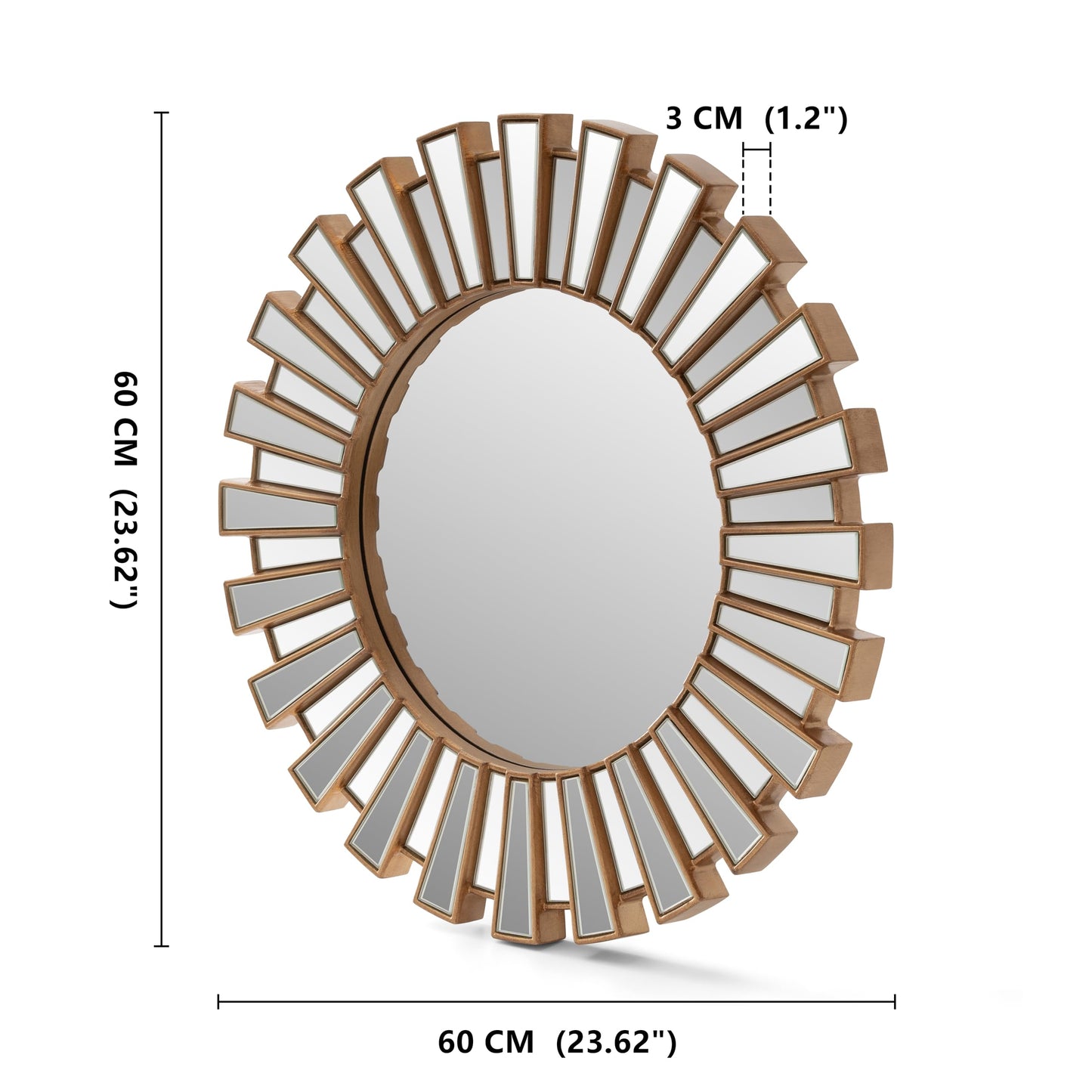SHYFOY 23.6" Gold Sunburst Wall Mirror, Round Beveled Decorative Mirror with Layered Metal Frame, Glam Luxury Accent Wall Mirror for Living Room, Entryway & Bedroom