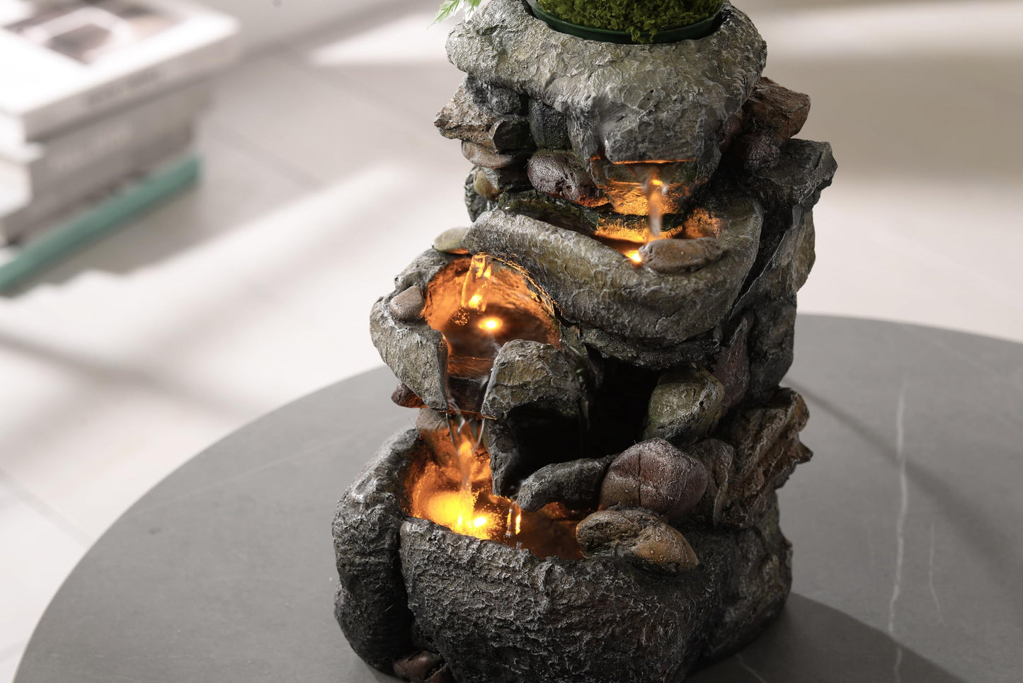 Tolevoit Tabletop Water Fountain with LED Lighting for Indoor Decor and Ambiance Relaxation Soothing Sound Waterfall Indoor Zen Relaxation for Office Home Decorations Growing Plants by Yourself