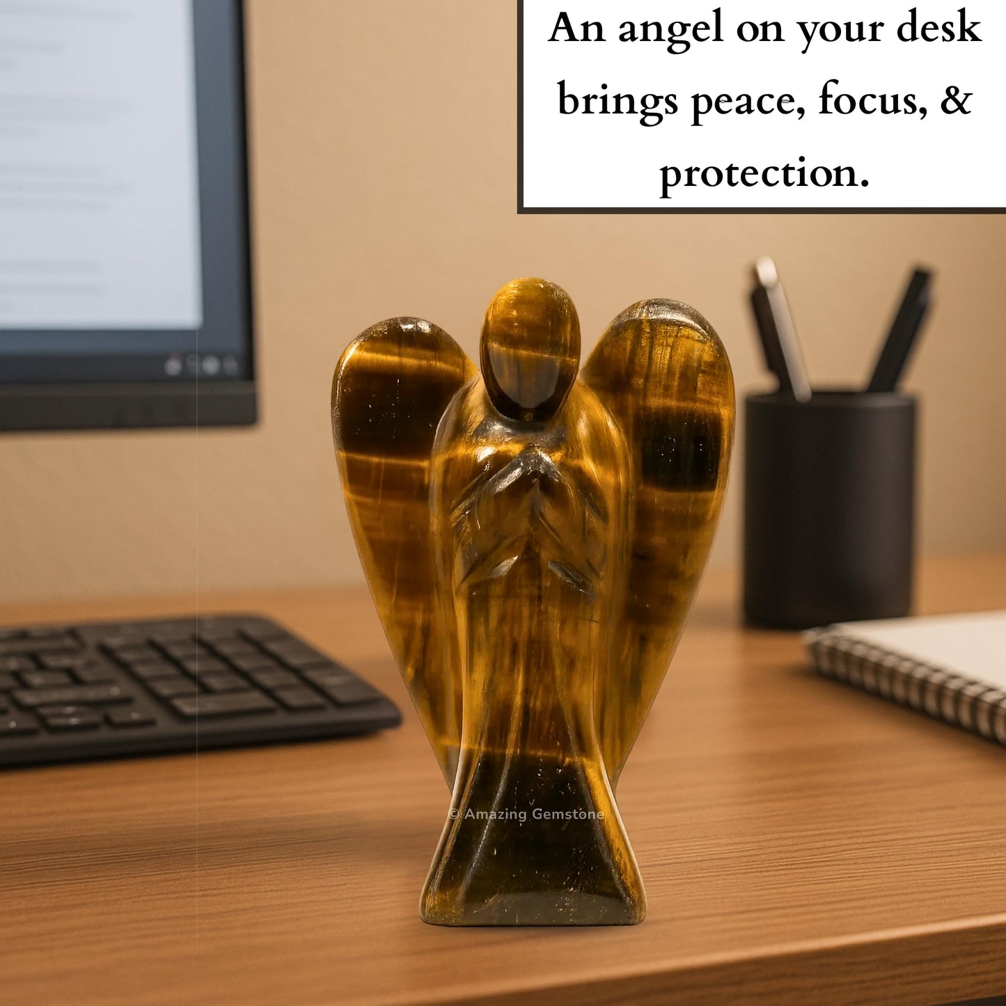Amazing Gemstone Tiger Eye Angel - Tiger Eye Crystal Angel and Pocket Guardian Angel Crystal Figurines (1.5 inches)