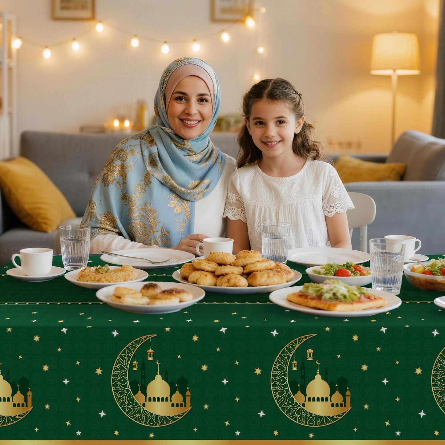 Childom 3 Pack Ramadan Table Cloth,Ramadan Decorations for Home,54" x 108" Eid Mubarak Decorations,Eid Ramadan Tablecloths Rectangular,Green Plastic Table Cloth Disposable Table Cover for Party Favors