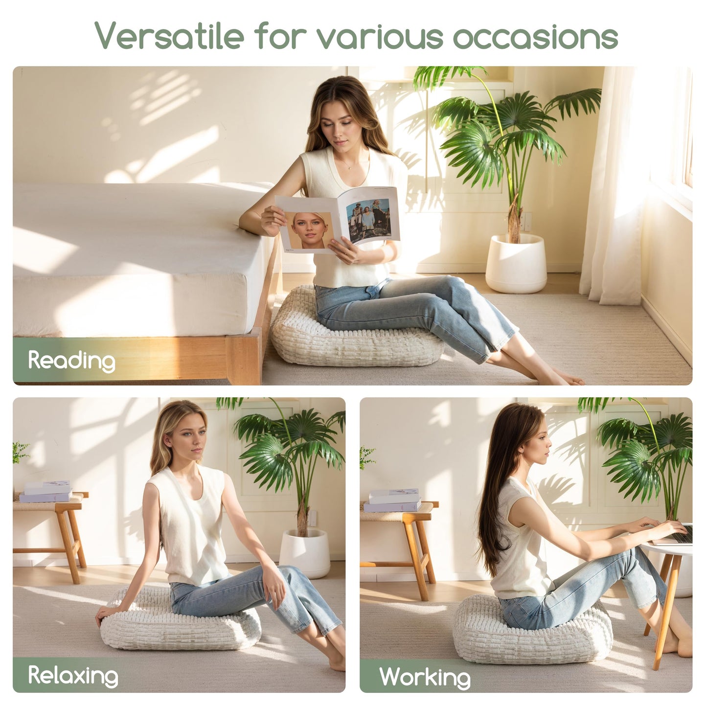 Washable Floor Pillow Cushion for Adults, Meditation Cushion Pillow, Removable Tufted Blended Corduroy Cover, Large Square Floor Sitting for Tatami Living Room or Yoga, 22x22 Inch, Machine Washable