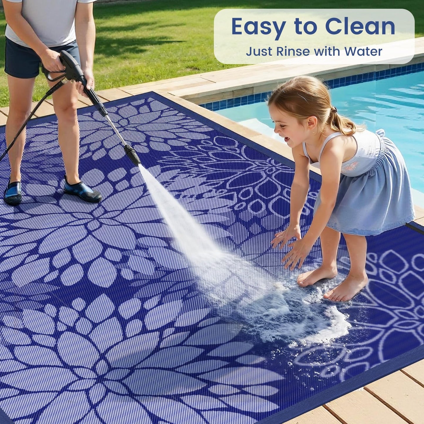 Mattitude Outdoor Rug 5' x 8' Waterproof, Reversible Portable Plastic Straw Area Rugs, Patio Carpet for RV Camping, Porch, Deck, Backyard, Camper, Pool, Picnic, Blue & White