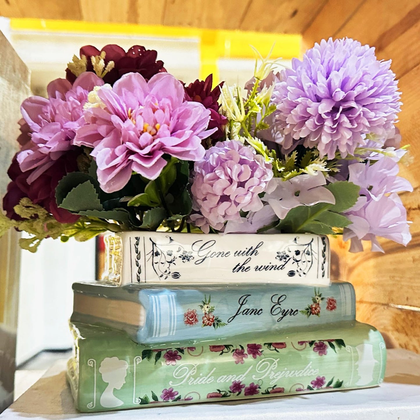Jxcnkiy Book Planter, Bookshelf Decor Cute Plant Pots, Ceramic Planters with Drainage Hole, Books Shaped Flower Vases for Book Lovers Gifts, for Bedrooms, Living Rooms, Offices, Kitchens