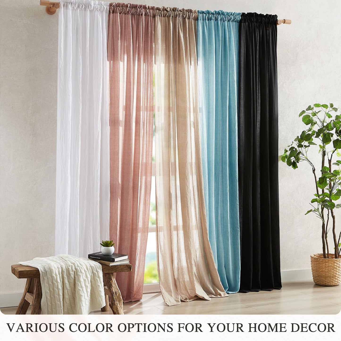 Anpark Elegant White Sheer Curtains 84 Inches Long for Living Room Bedroom, Cotton Linen Textured Light Filtering Crinkle Sheer Drapes Natural Rod Pocket Voile Curtains, W52 x L84 in, 2 Panels