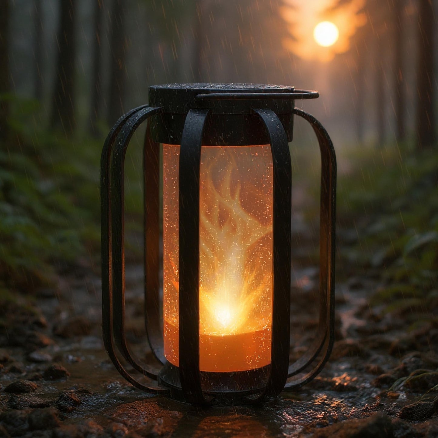 FoxFlame Modern Solar Lanterns Outdoor Waterproof-Patented Flickering LED Flame Effect,IP65 Waterproof,Matte Black Finish,Hanging Solar Lights for Outside for Patio,Garden,Porch,Outdoor Decor(1Pack)