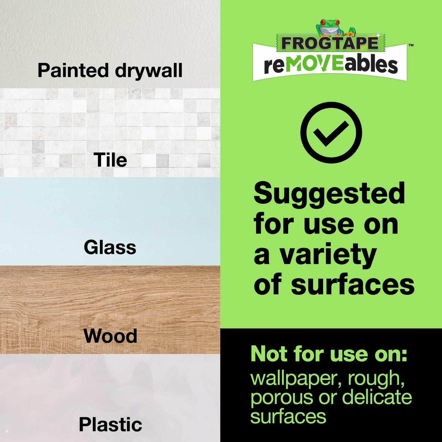 FrogTape reMOVEables Heavy Duty Wall Hooks - 8 Hooks and 12 Strips - Holds up to 3 lbs - No Damage - Easy to Remove & Reuse - Medium Wall Hook with Adhesive Strips - White (Pack of 8)