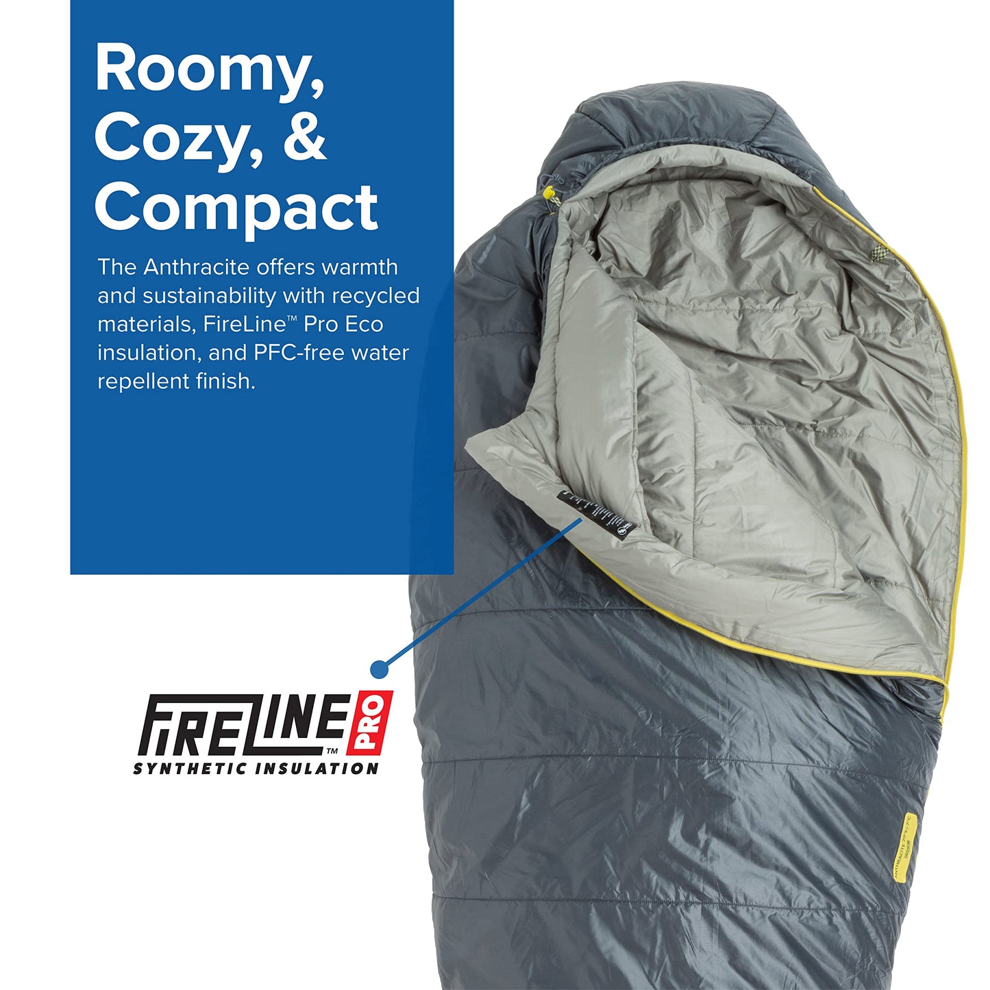 Big Agnes Anthracite - Backpacking Sleeping Bag, 3 Season, Lightweight, Compact, Slate, 30 Degree (Left-Zip), Long