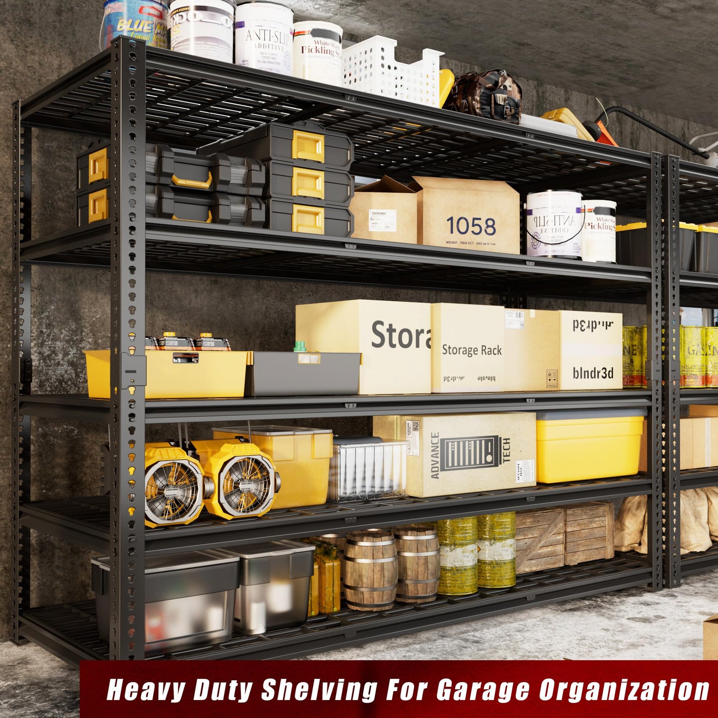 VDEVY 60" W x 24" D x 72" H Garage Shelving Heavy Duty Metal Shelving 3030LBS Storage Shelves Adjustable Metal Shelves for Storage Industrial Garage Shelves for Warehouse Basement