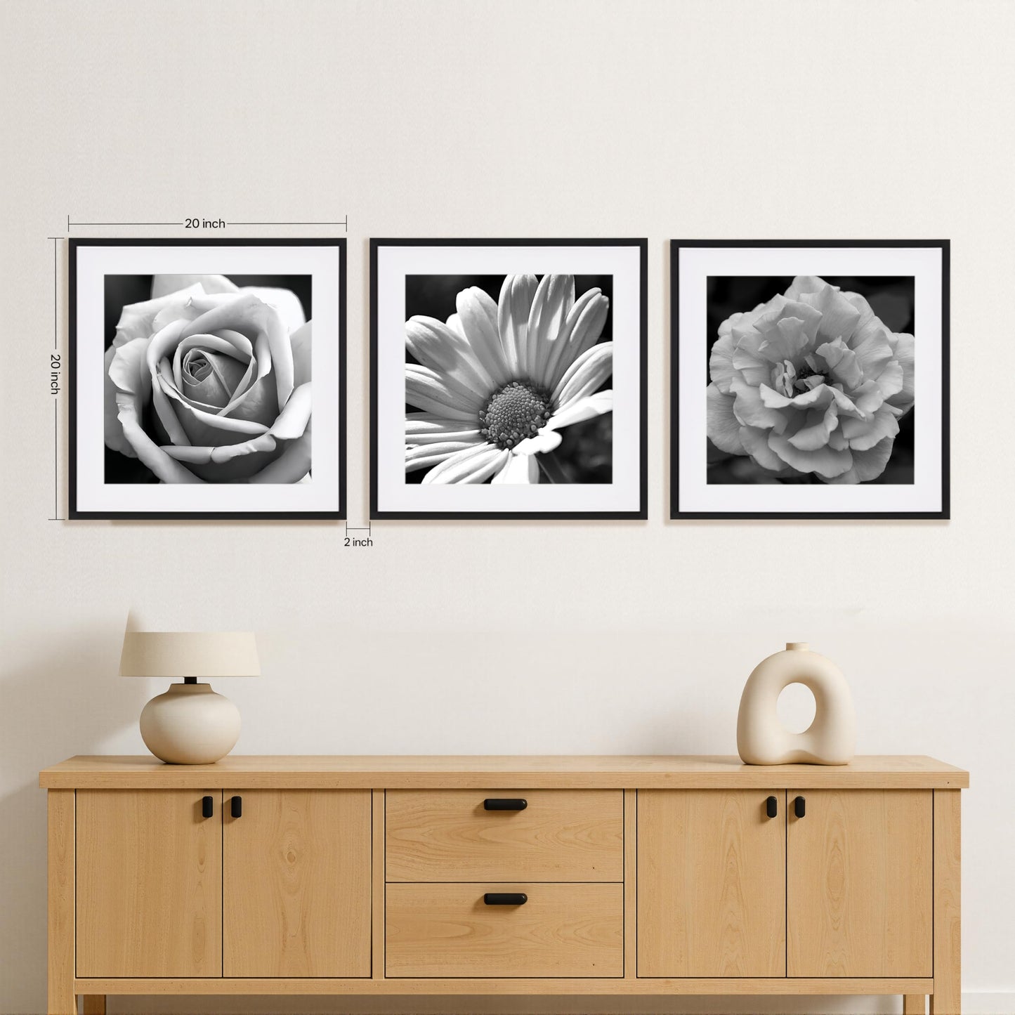 eletecpro Gallery Wall Frame Set of 3, 20x20 Inch Square Black Frames with 16x16 Mat, Scratch-Resistant Finish for Modern Home Decor