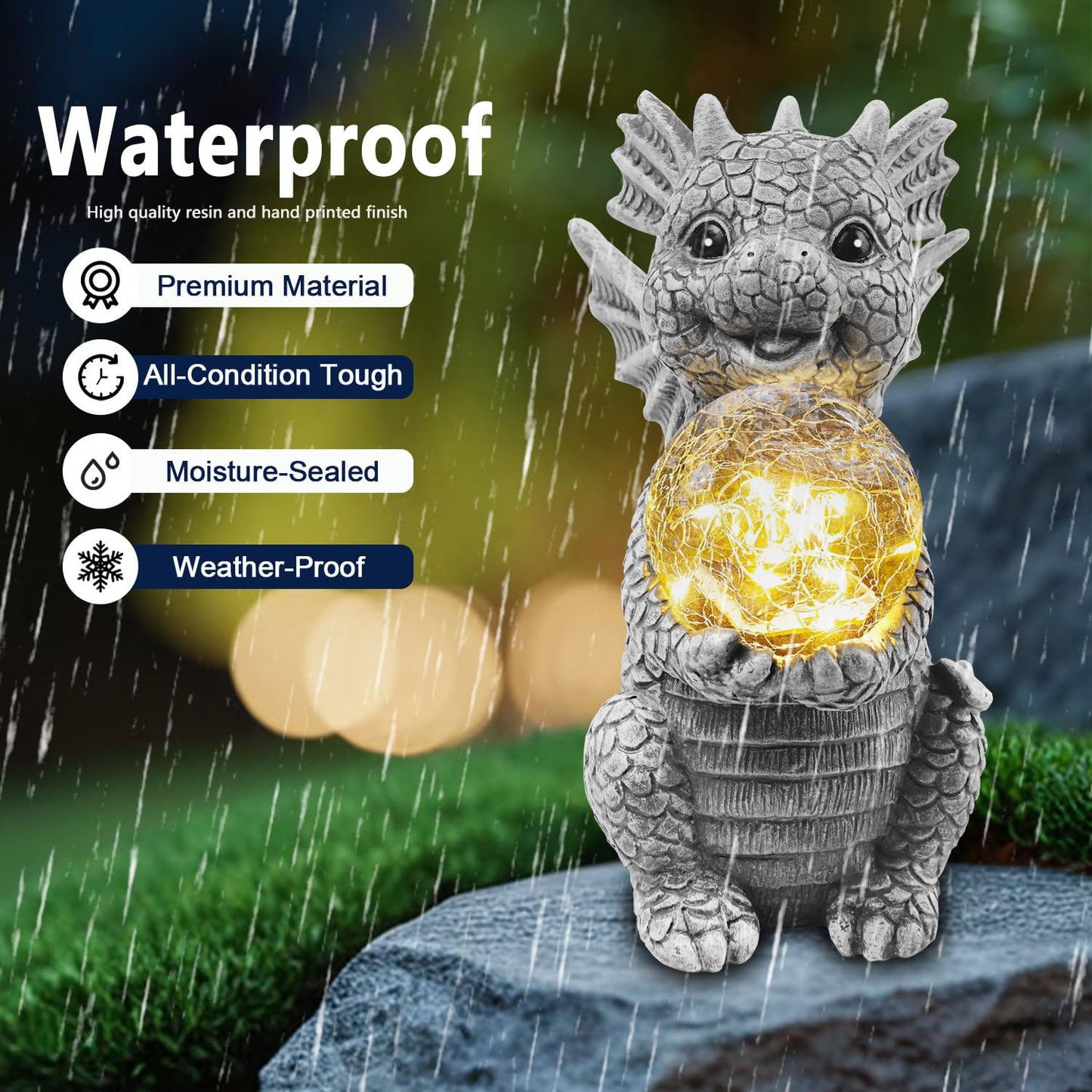 Newinhome Solar Garden Decorations - Dragon Statue with Crackle Glass Ball Light - Garden Decor for Patio, Yard, Lawn, Pathway, Landescape - Housewarming Gifts - Dragon Gifts for Women Mom Grandmom