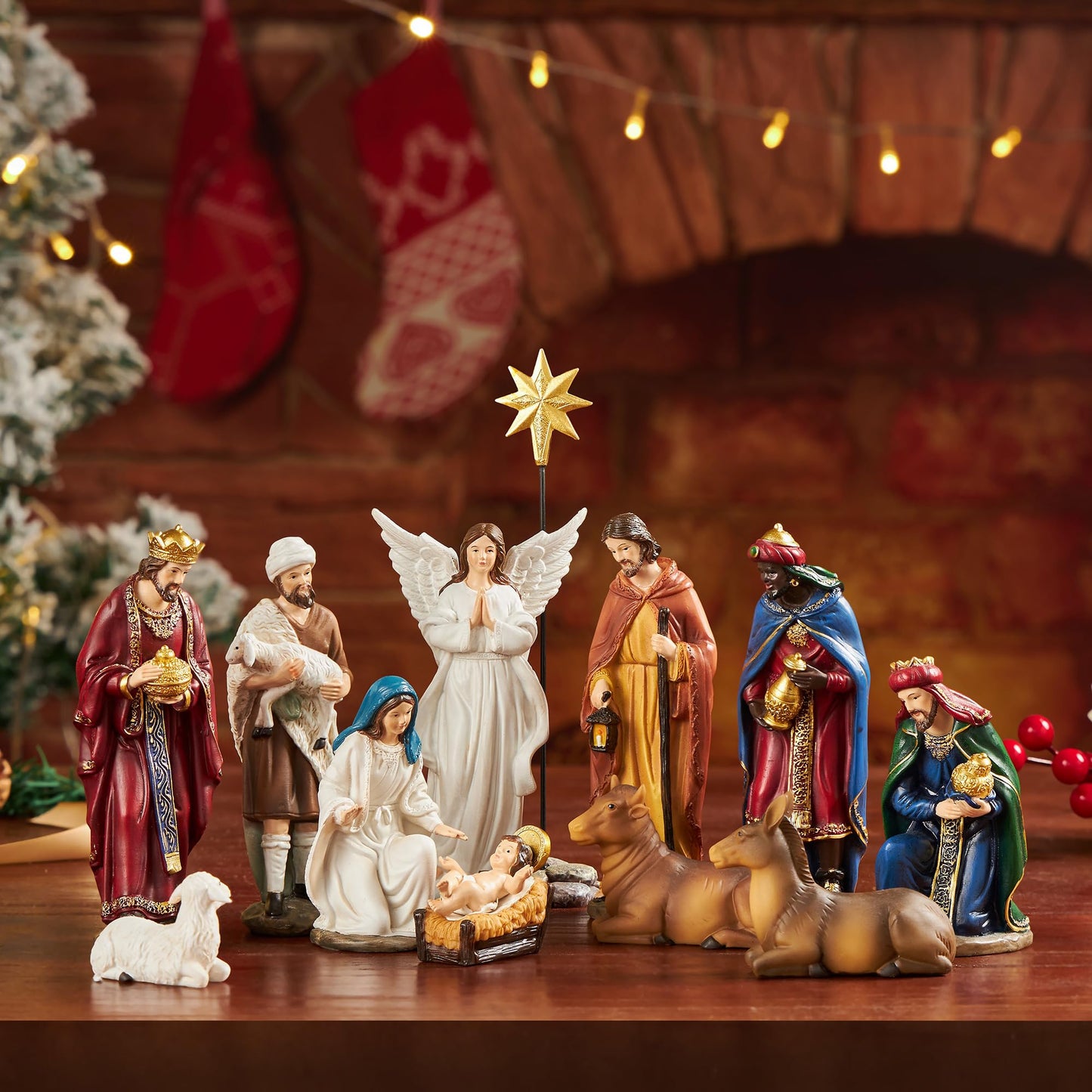 BESBLEE Nativity Sets for Christmas Indoor Set of 13 Pieces 5.9 Inches Tabletop Classic Nativity Scene Resin Figurines Set Religious Decorations Collection Gifts fot All Holidays Home Decor