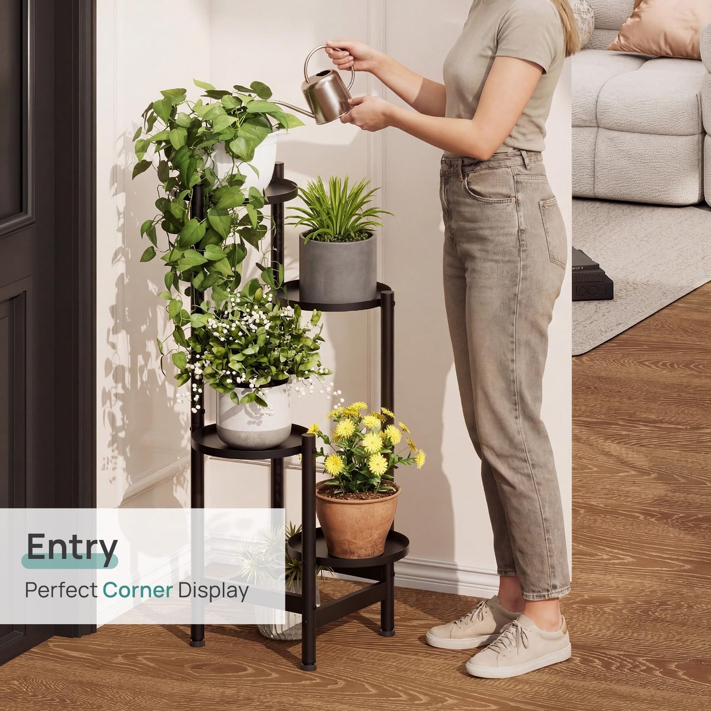 viewcare 4-Tier Plant Stand, Heavy Duty Metal Planter Rack -Indoor/Outdoor Shelves - Display Multiple Flower Pots, Iron Plant Organizer for Living Room, Patio & Garden