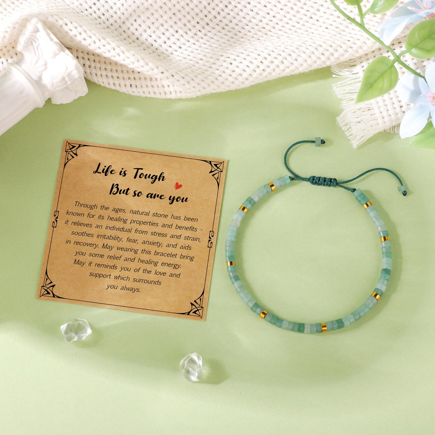 JoycuFF Inspirational Gifts Healing Natural Stone Bracelets - Thinking of You, Get Well Soon Gifts for Women Friends Sister Mom Daughter Wife