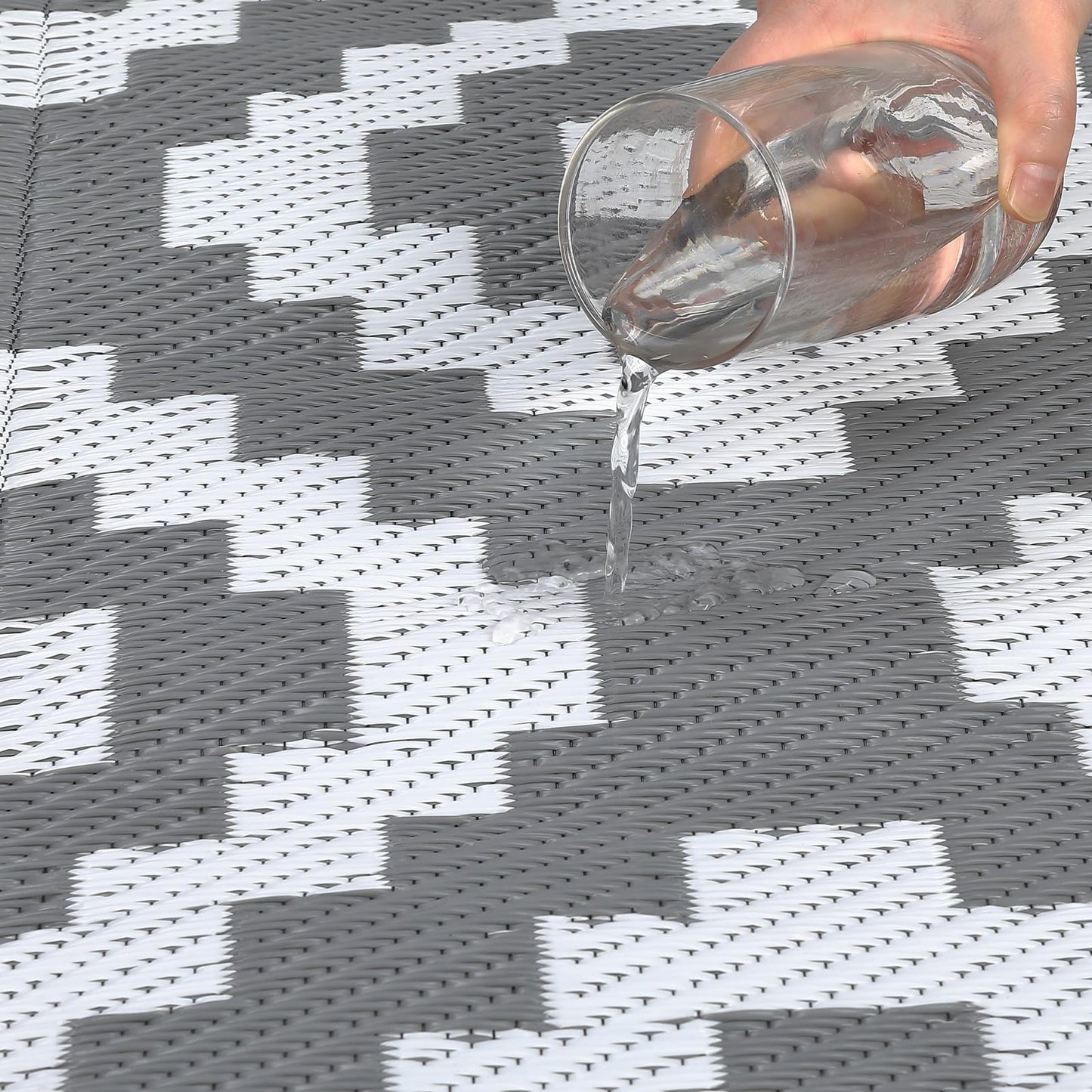 GAOMON Outdoor Rug 8x10 Area Rugs for Patio Waterproof Plastic Straw Rug Reversible Patio Rugs RV Camping Outdoor Carpet for Porch Patio Outside RV Deck Balcony Picnic Beach Decor Square-Grey/White