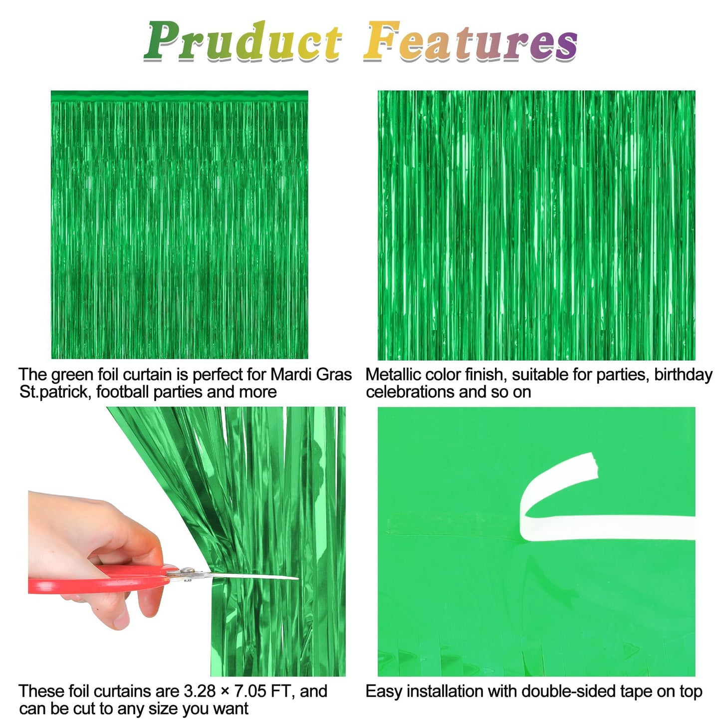 2 Pack Tinsel Backdrop, 3.28 FTx7.05 FT Green St Patricks Day Party Decorations, Metallic Backdrop Curtains Tinsel Curtains Streamer Backdrop, Party Supplies Wall Decor for St. Patricks Party Birthday