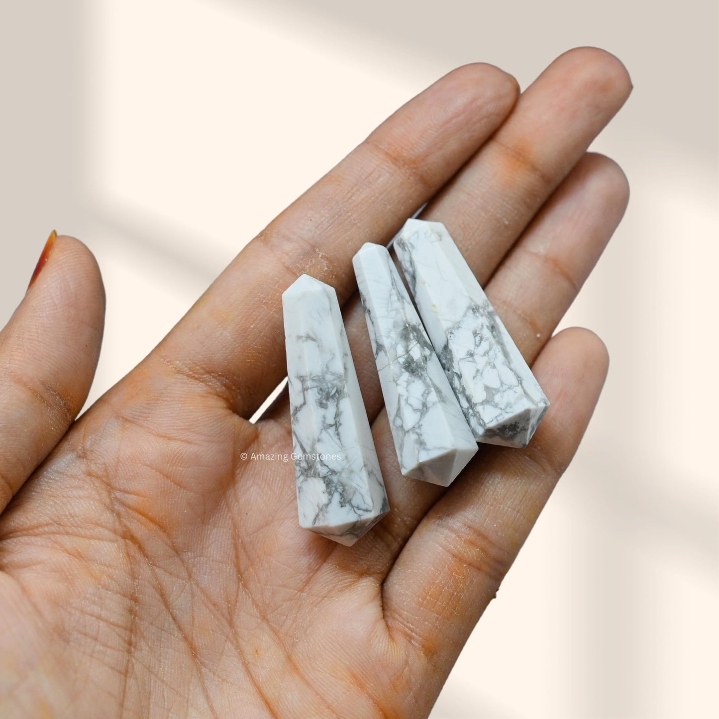 Amazing Gemstone Howlite Crystal Points Bulk Healing Crystals - Pack of 3 Double Terminated Healing Wand Point Bulk Crystals for Crafts, Crystal Grid, DIY Work - Premium Crystals for Beginners Gifts