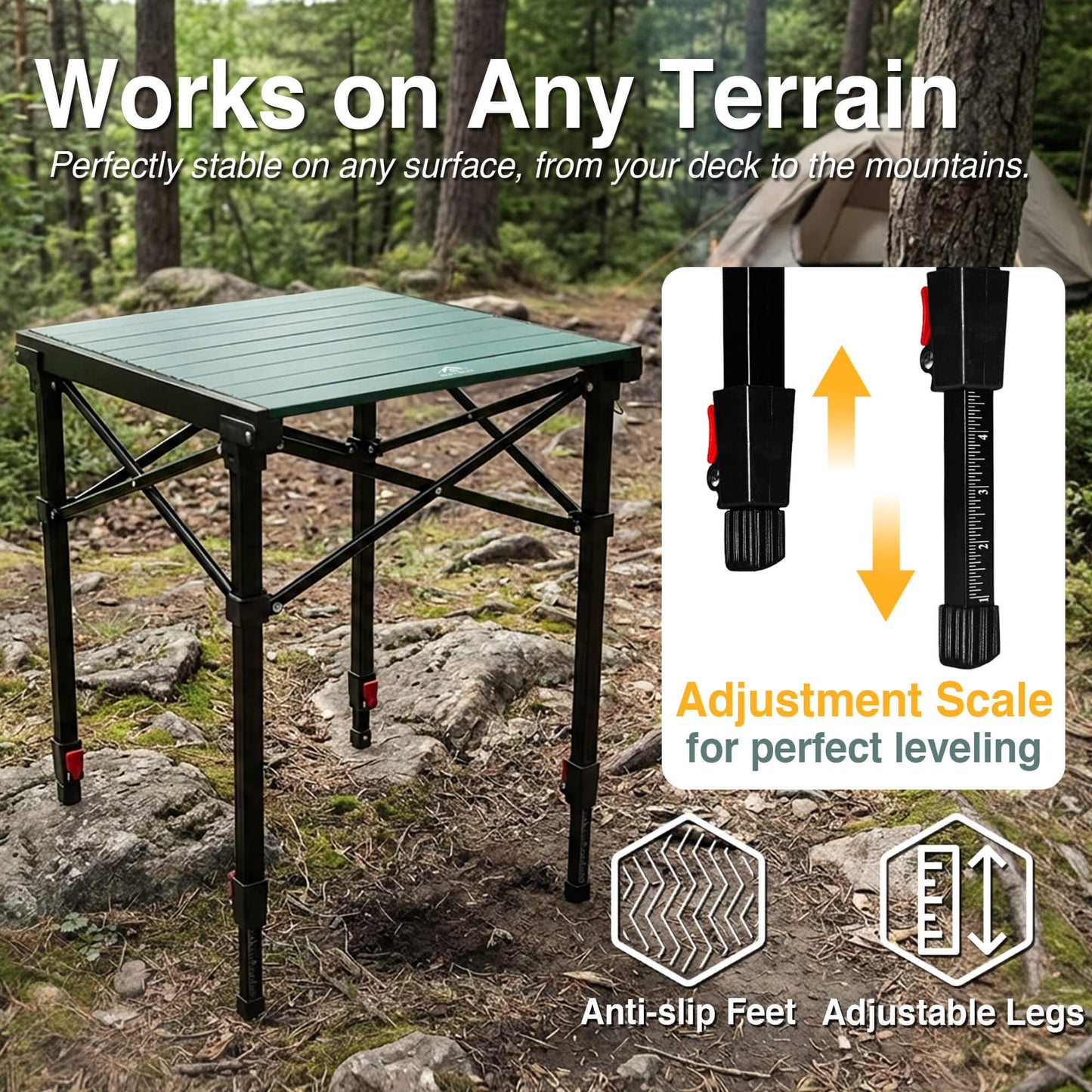 Camping Table Portable Foldable with Adjustable Height, Lightweight Collapsible Aluminum Roll-Up Camp Table with Storage Bag & Carry Bag, Heat-Resistant for RV Picnic BBQ Camping (Small 16"×13")