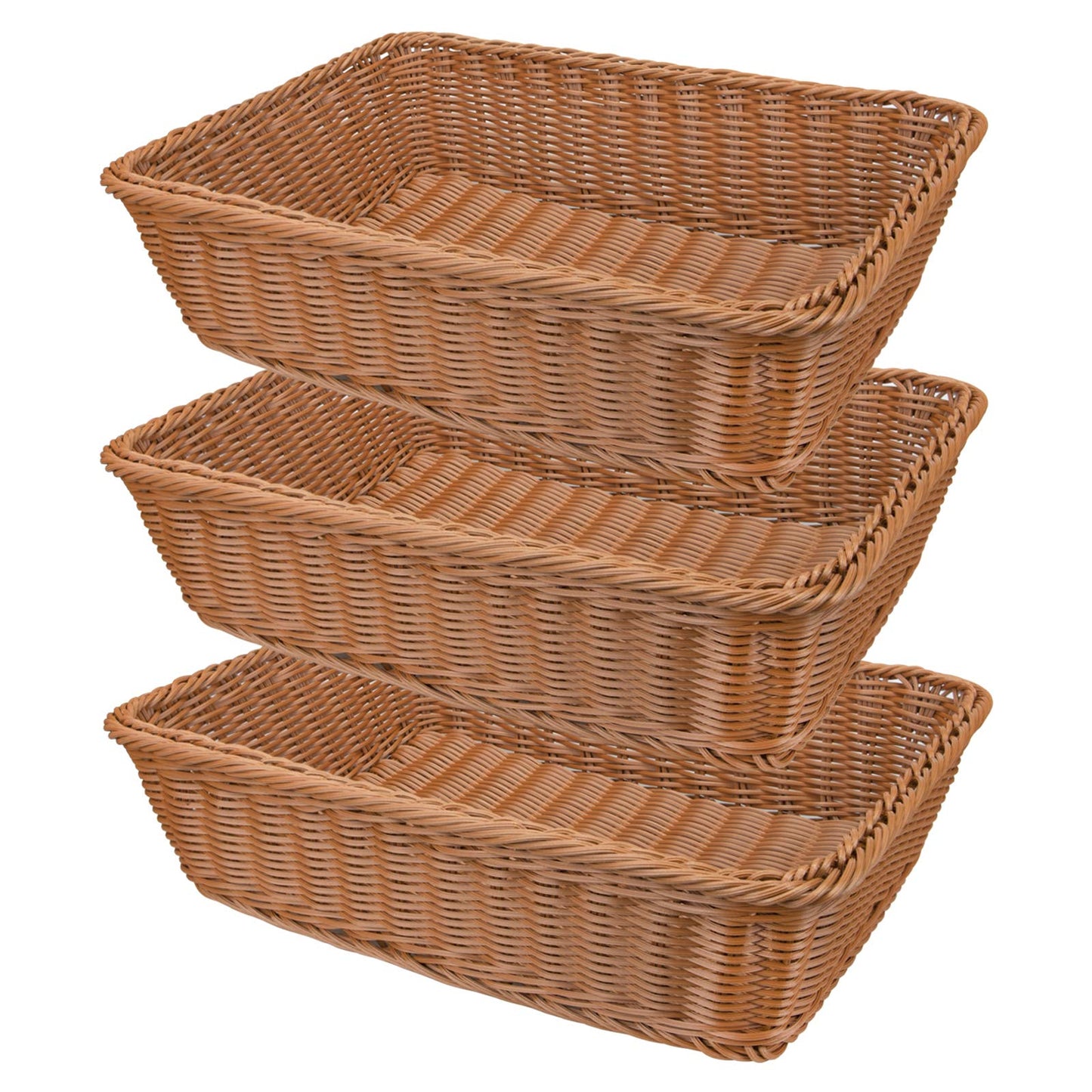 Yarlung 3 Pack Imitation Rattan Woven Bread Baskets, 11.8 x 7.8 Inch Plastic Wicker Fruit Baskets for Food Serving, Vegetables, Kitchen, Restaurant, Outdoor, Brown