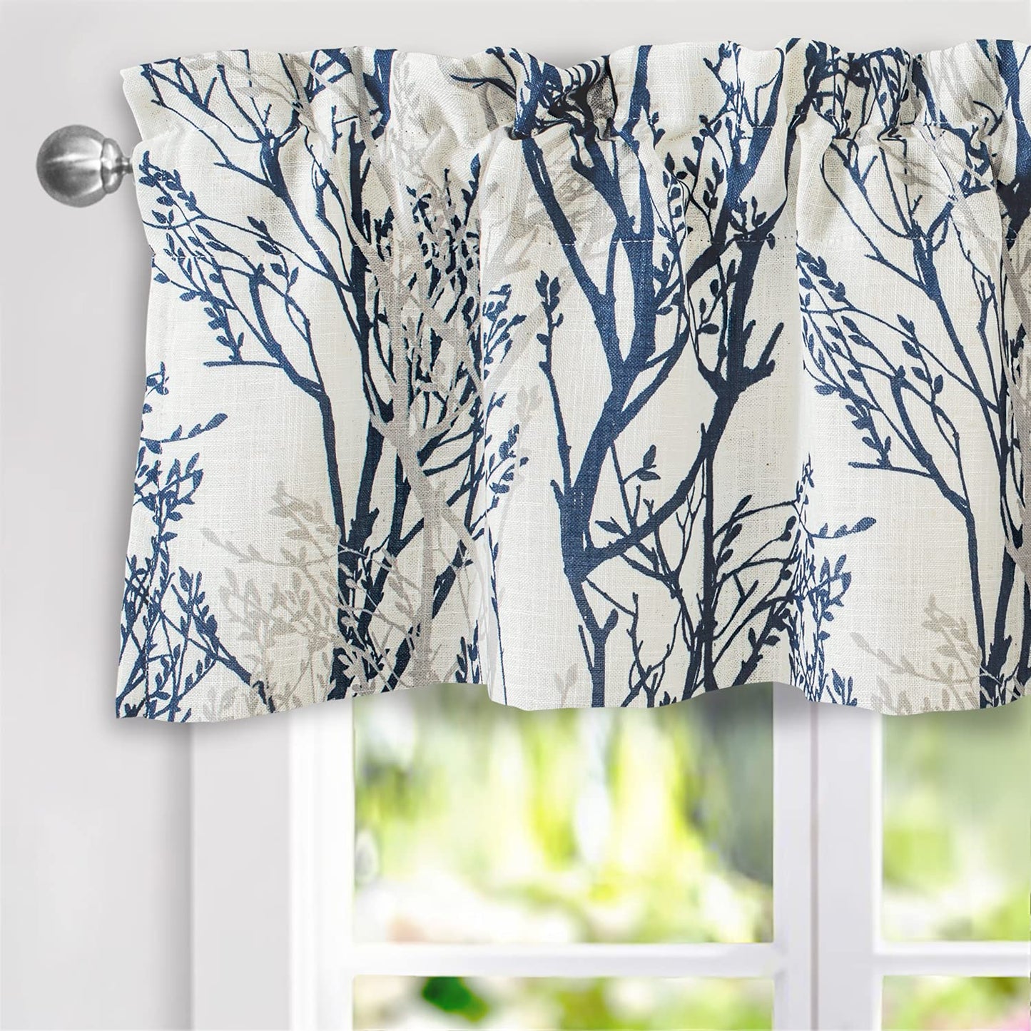 DriftAway Tree Branch Linen Lined Valance Double Layer Thermal Insulated Room Darkening Blackout Valances 3 Inch Rod Pocket Short Window Valance for Living Room Bathroom 52 Inch by 14 Inch Blue