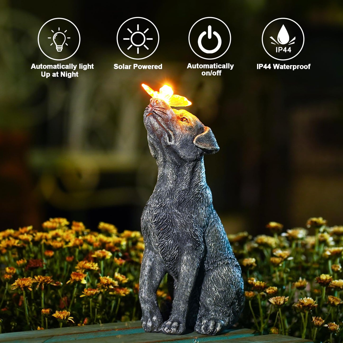 Goodeco Dog Statue with Solar Butterfly - Ideal Gifts for Mom, Dad or Birthdays, Beautifully Crafted Outdoor Decorations to Wow Your Guests