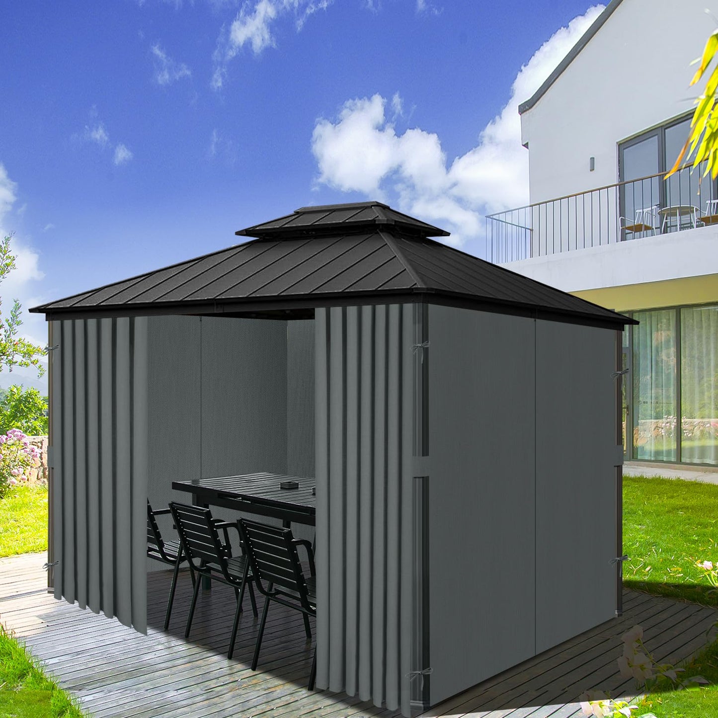 Bstge 12'x12' Gazebo Curtains Outdoor Waterproof, 4-Panels Sidewalls with Zipper, Universal Replacement for Patio Privacy Screen(Only Curtains)