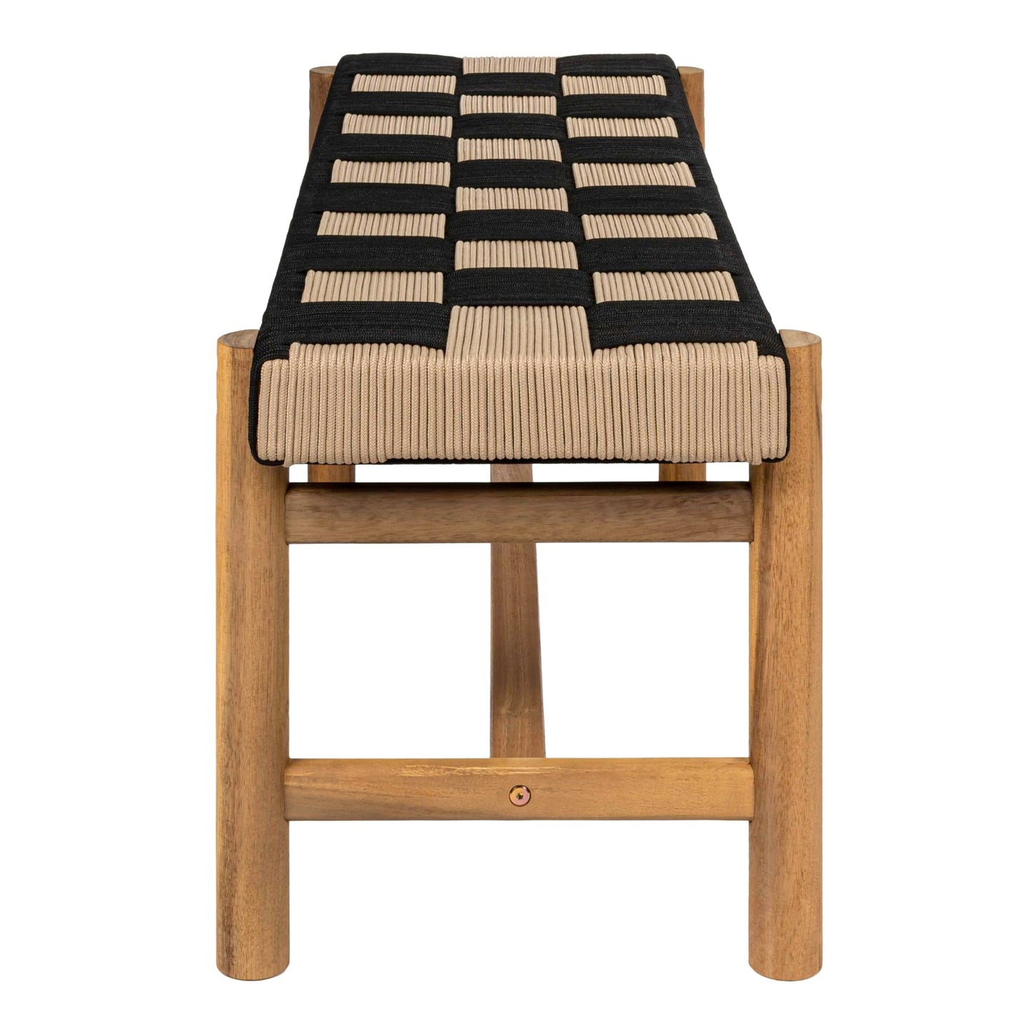 JONATHAN Y BNH202A Denis 48" 2-Seat Backless 700-Lbs Support Acacia Wood Outdoor Bench with Checkerboard Woven Rope Seat for Patio, Garden, Lawn, Backyard, Pool, Deck, Beach, Black/Beige