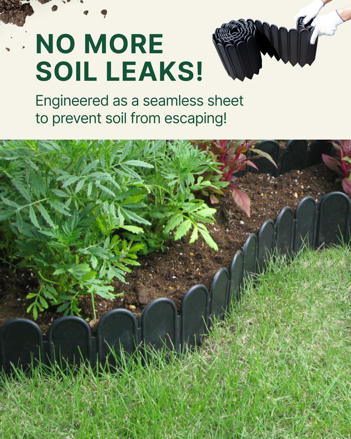 DAIM FlexWall Edge Landscape Edging, Fancy Garden Edging for Landscaping, Sturdy Garden Fencing & Landscape Border that Retain Soil & Stop Weeds, for Landscaping & Fencing Project, Black, 6" x 16.5 ft