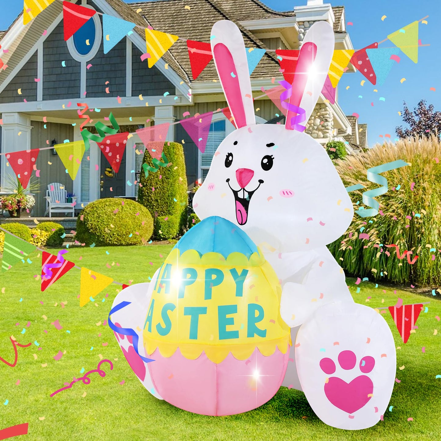 GIFTFIND 3.6FT Easter Inflatables Bunny with Egg - Brighter LED Lights, Quick Inflation Outdoor Yard Decoration, Holiday Inflatable for Patio Garden Lawn, Cute Ear Bunny Rabbit Gifts
