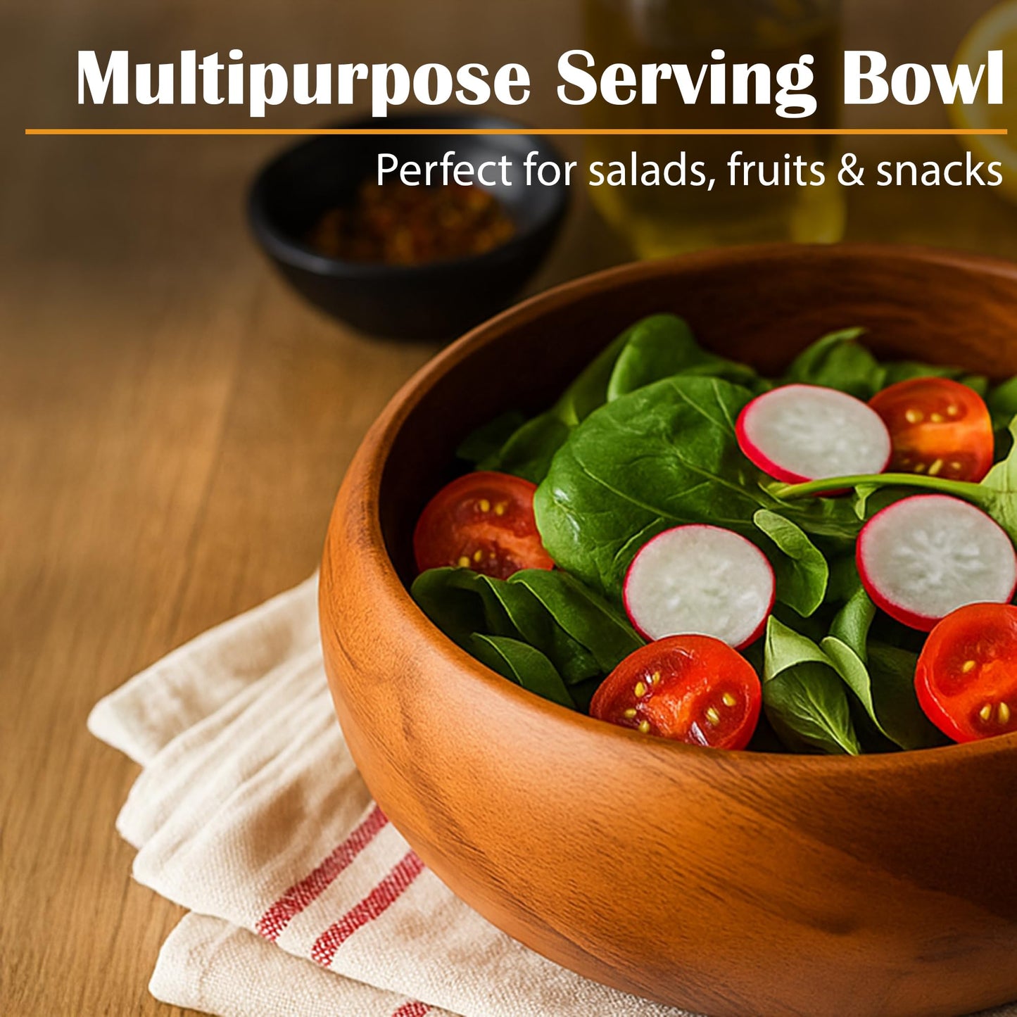 GoCraft Wooden Bowl with Matte Finish – Handcrafted Mango Wood Serving Bowl for Salads, Snacks & Décor – Rustic & Minimalist Kitchenware