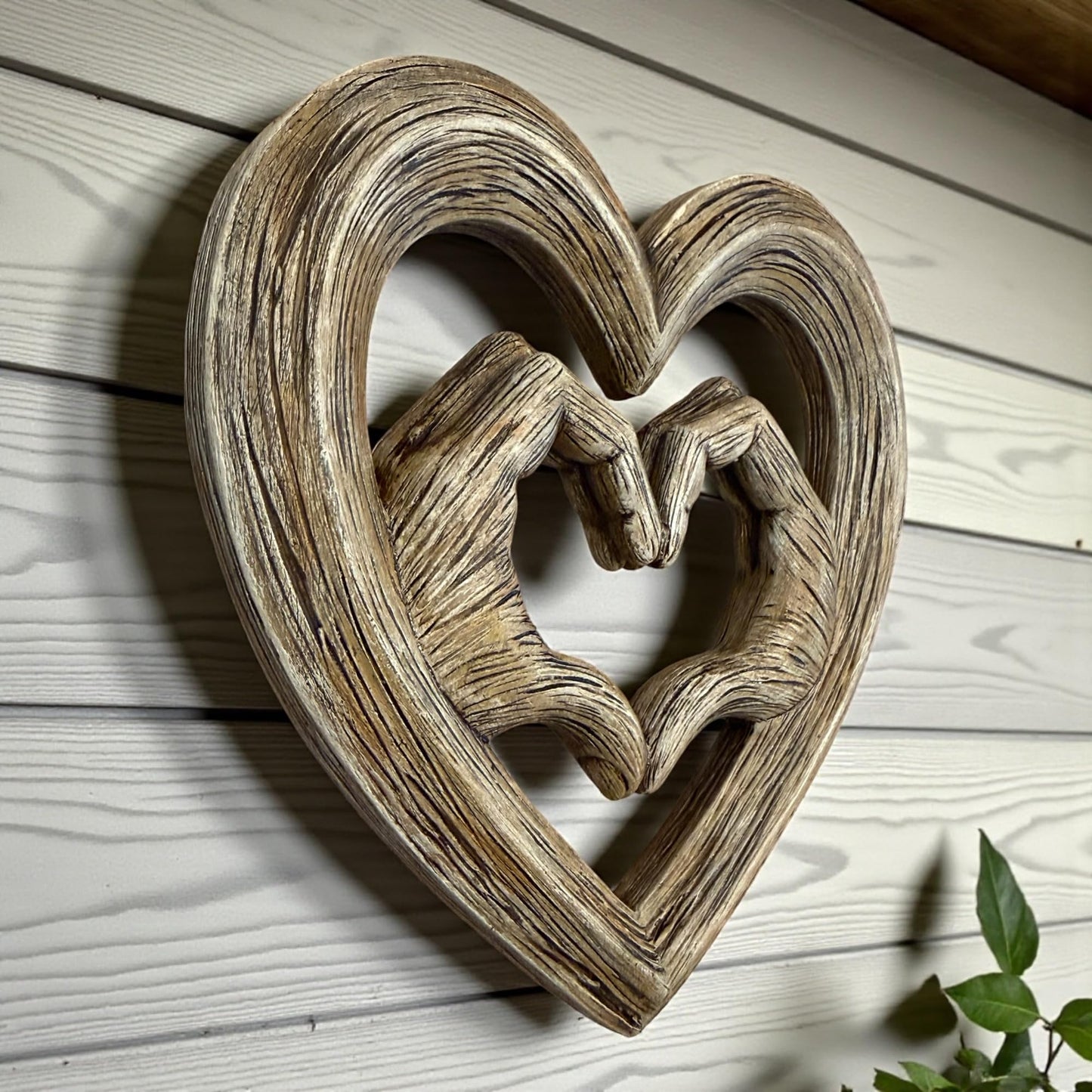 Top Brass Heart Hands Wall Decor – Romantic Resin Heart Sculpture, 8 1/8" x 8 1/8” – Symbolic Love Wall Art with Sawtooth Hanger – Wood Grain, Matte Black, Rustic Bronze, Antique Silver Finish (Wood Grain)