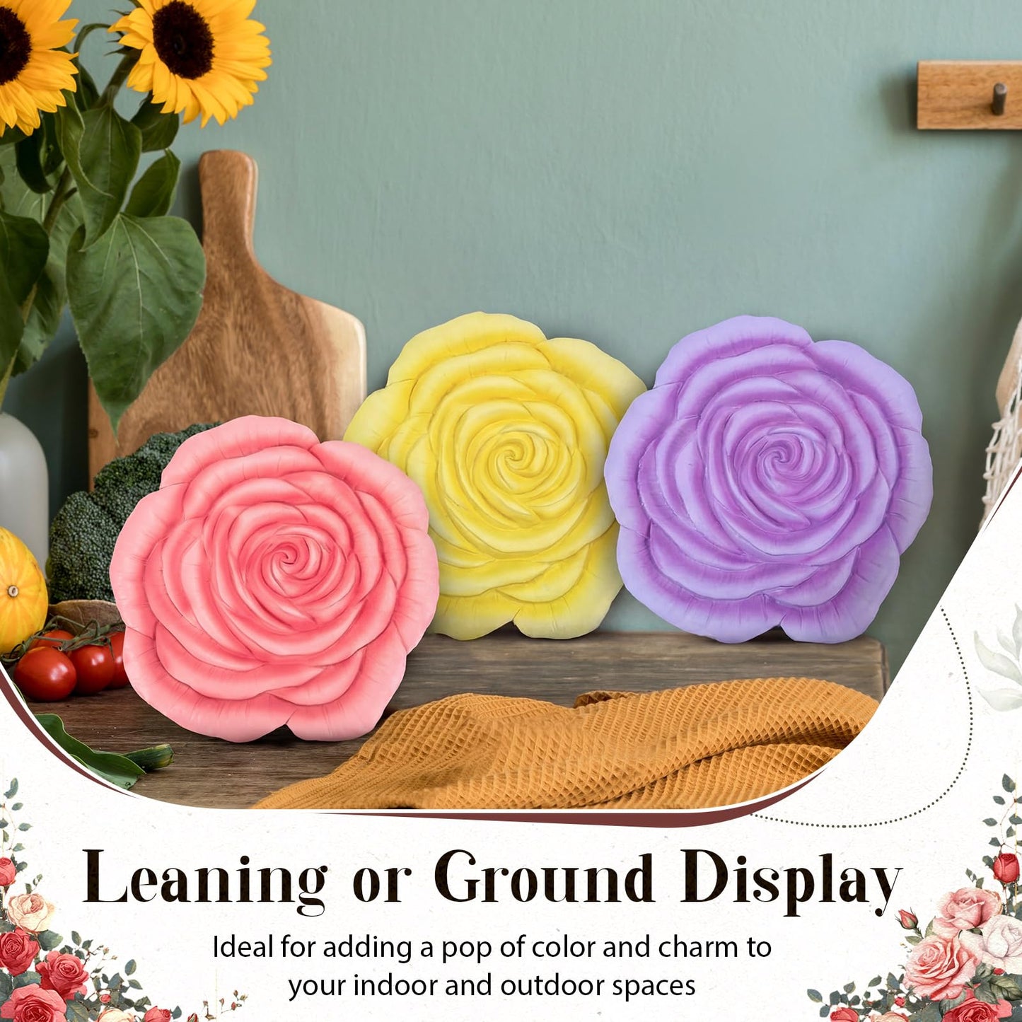 Cinnvoice 3 Pack Garden Stepping Stone Outdoor, Decorative Dimensional Resin Stepping Stones for Patio Pathway Landscaping Walkway Sculpture Yard Backyard Lawn(Rose,10 Inches)