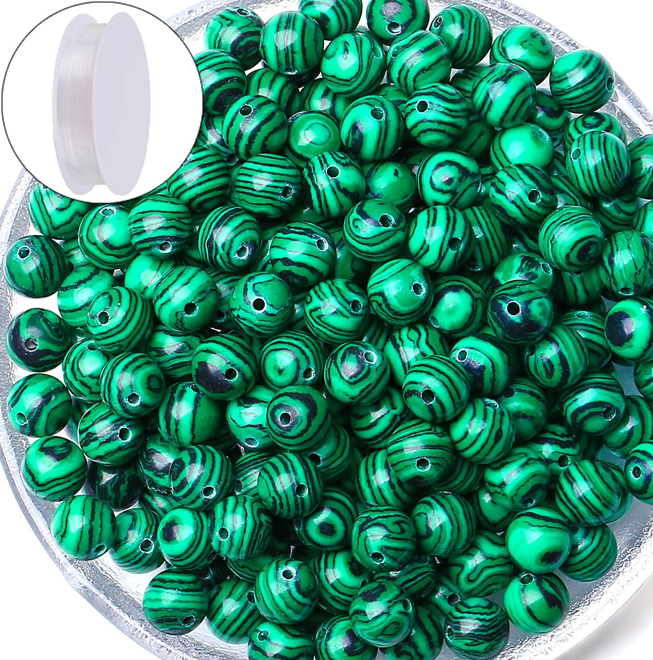 QINJIEJIE 100PCS Malachite Beads 8mm Natural Stone Beads Round Loose Gemstone Bead for Bracelet Beading Crystal Jewelry Making DIY Necklace Earrings 0.32"