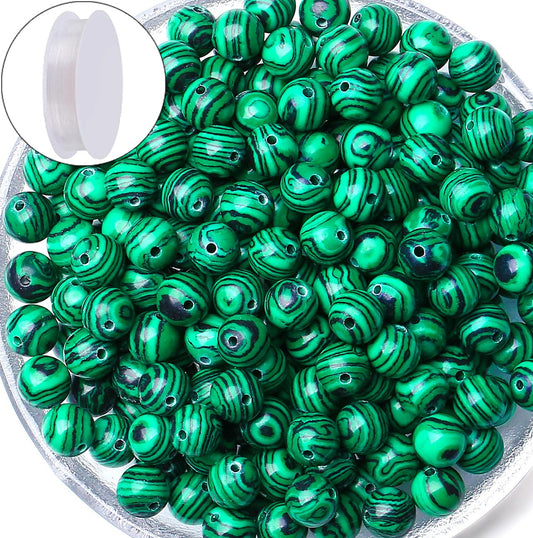 QINJIEJIE 100PCS Malachite Beads 8mm Natural Stone Beads Round Loose Gemstone Bead for Bracelet Beading Crystal Jewelry Making DIY Necklace Earrings 0.32"
