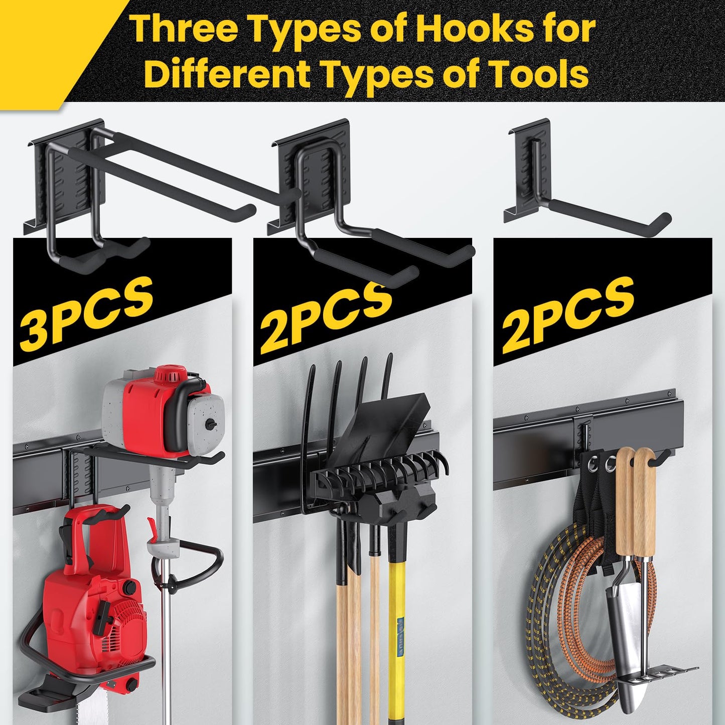 GBEER Garage Storage, Wall Mount Tool Storage Rack, 48 Inch Heavy-Duty Garage Organization Hook Set with Adjustable Rails, Tool Organizers and Storage Broom Holder Wall Mount, Gifts for Men