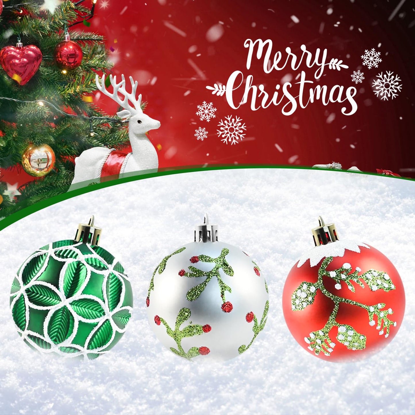 16PCS Christmas Balls Ornaments - 2.36’’ Plastic Christmas Tree Ornaments Balls Shatterproof, 2026 White Green Silver and Red Hanging Decorations for Christmas