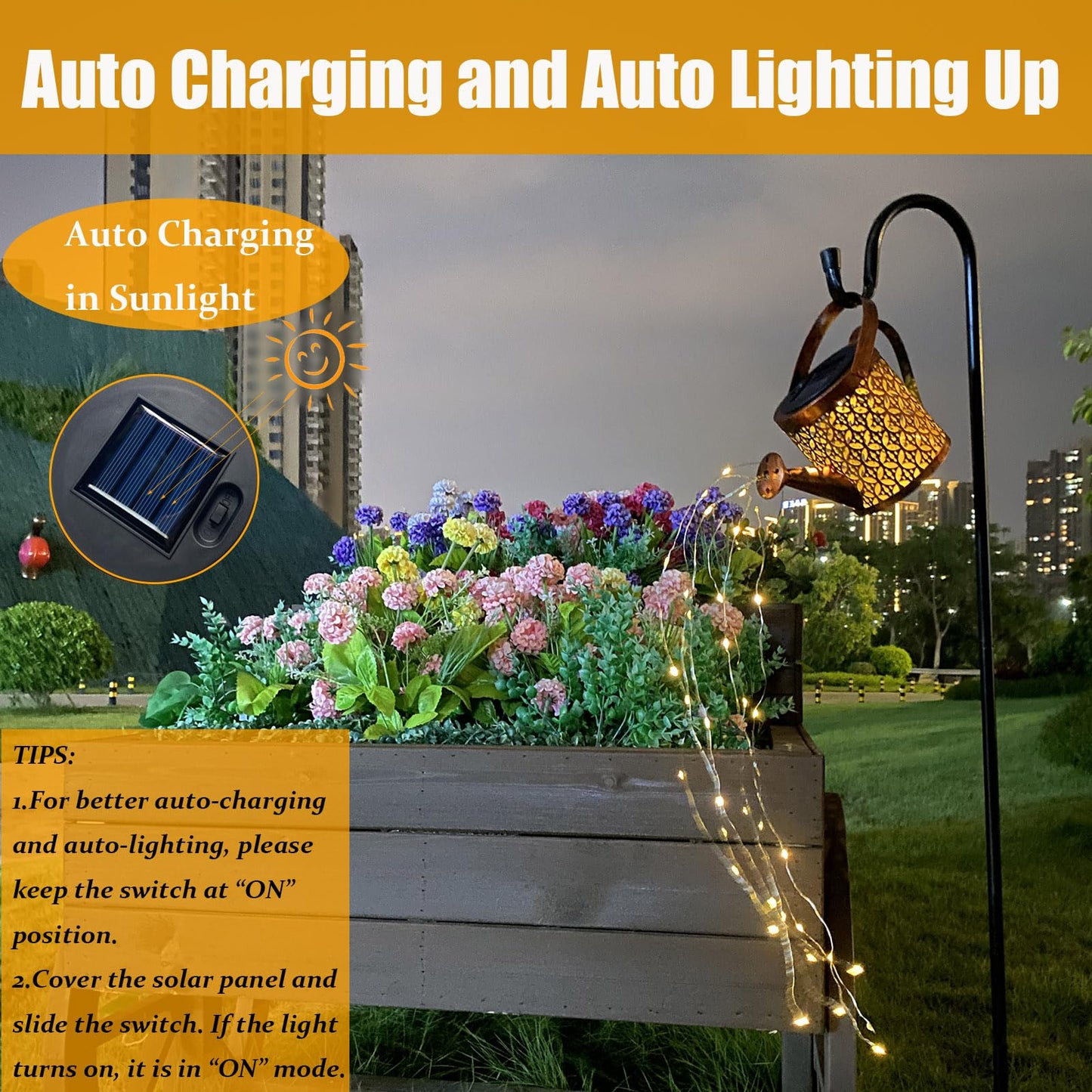 Solar Lanterns Outdoor Waterproof,Metal Watering Can Garden Decor Ornaments,Yard Art Hanging Path Lights,Outside Patio Decorations,Gardening Birthday Gifts for Mom Grandma Women,with Hook, Large