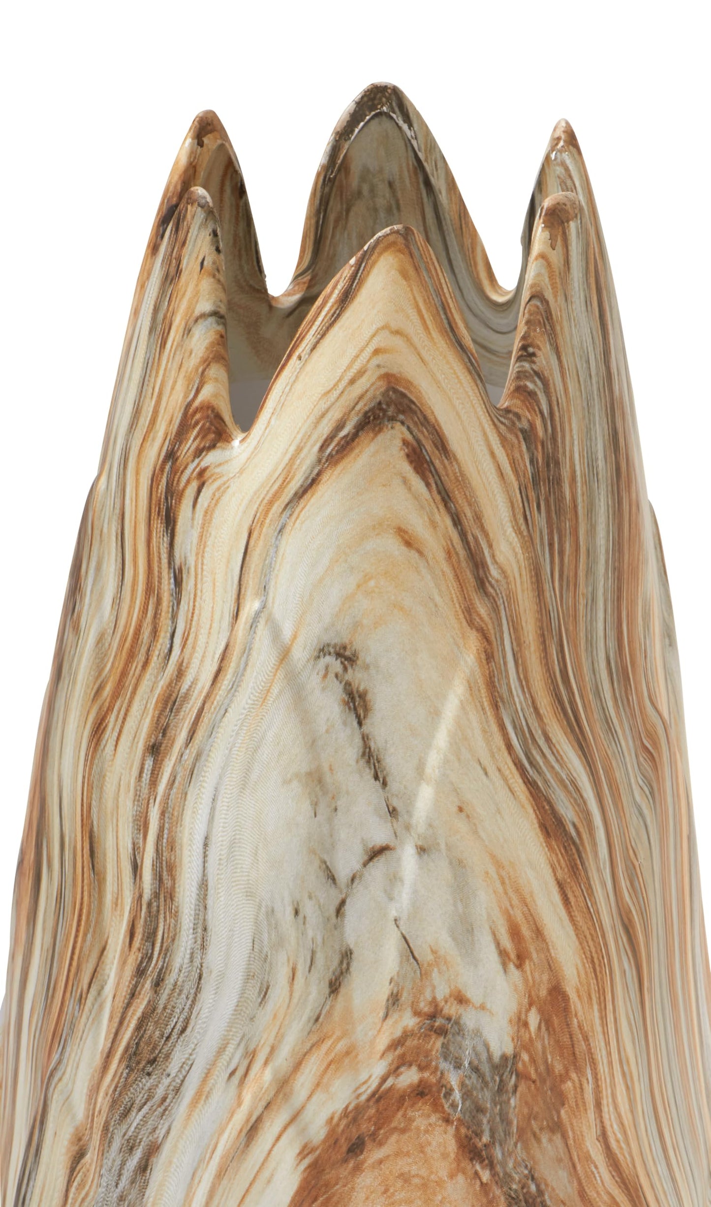 Deco 79 Ceramic Decorative Vase Marbled Centerpiece Vase with Angled Edge Opening and Rust Accents, Flower Vase for Home Decoration 7" x 7" x 21", Beige